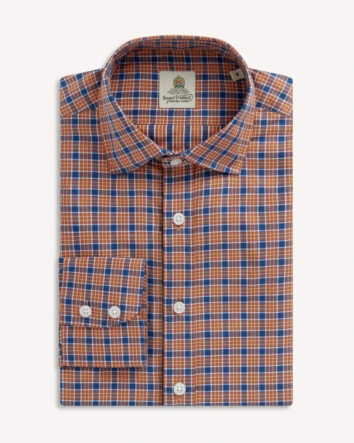 Bernard Weatherill Multi Check Semi - Cutaway Poplin Shirt Orange Blue – Savile Row Menswear Outlet | Malford of London