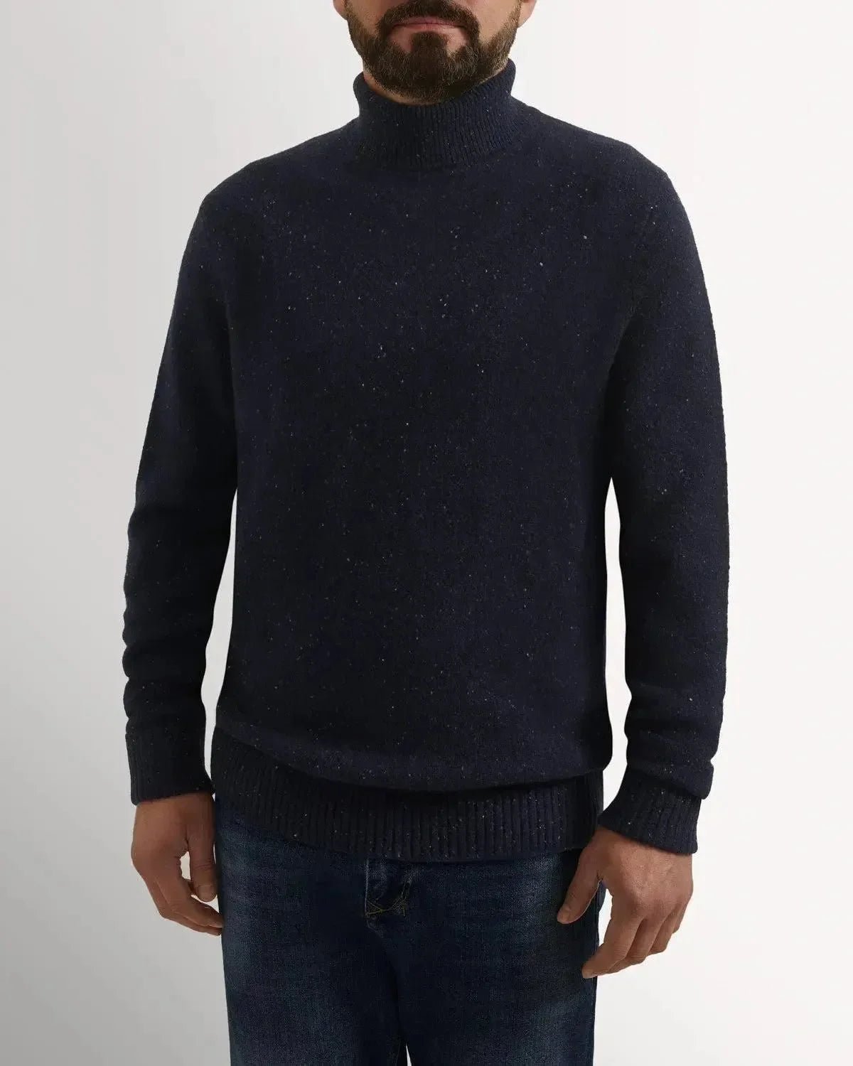 Bernard Weatherill Plain Roll Neck Melange Tweed Navy Flec - Malford_of_London_Tailoring_Archive
