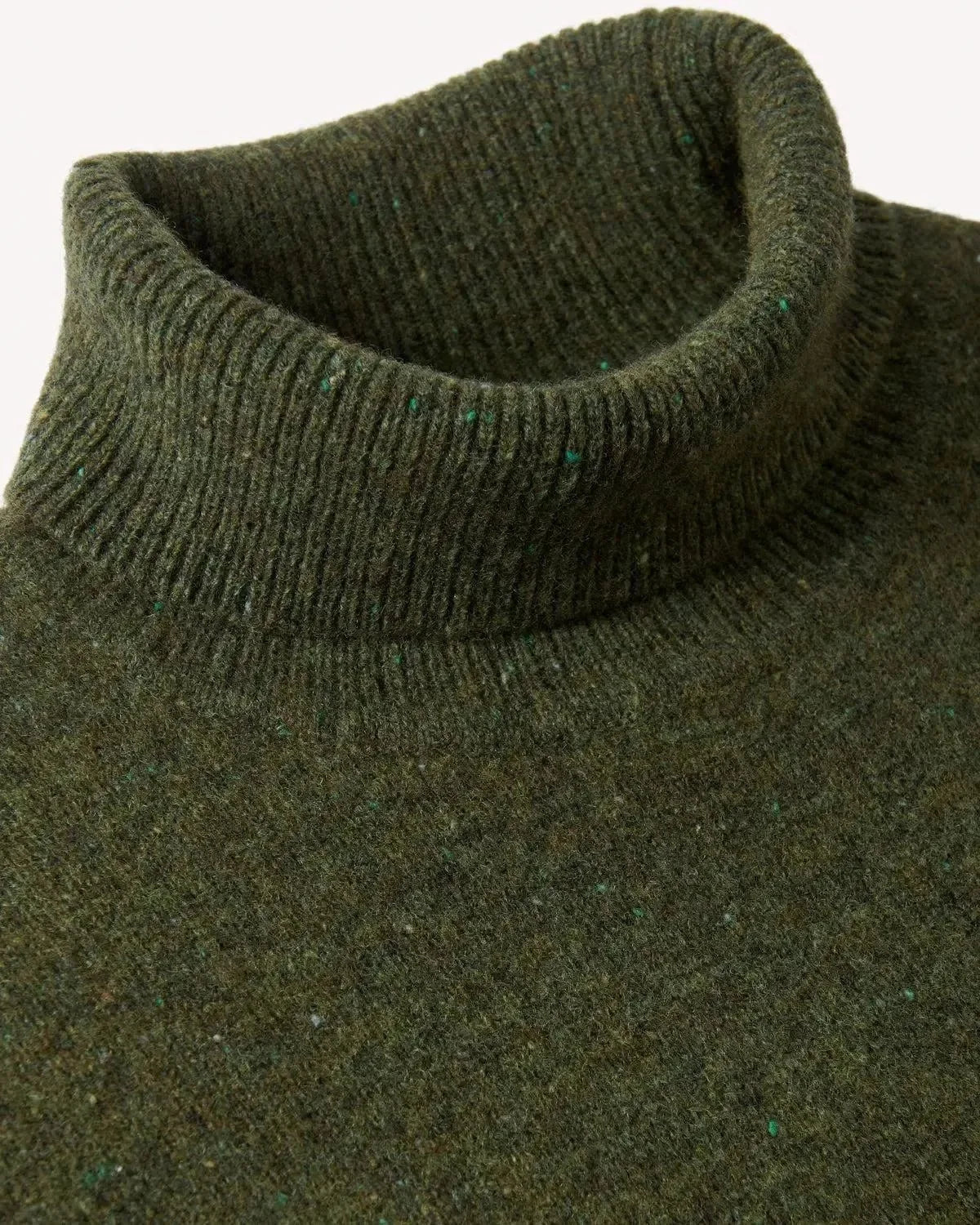 Bernard Weatherill Plain Roll Neck Melange Tweed Thyme Flec - Malford_of_London_Tailoring_Archive