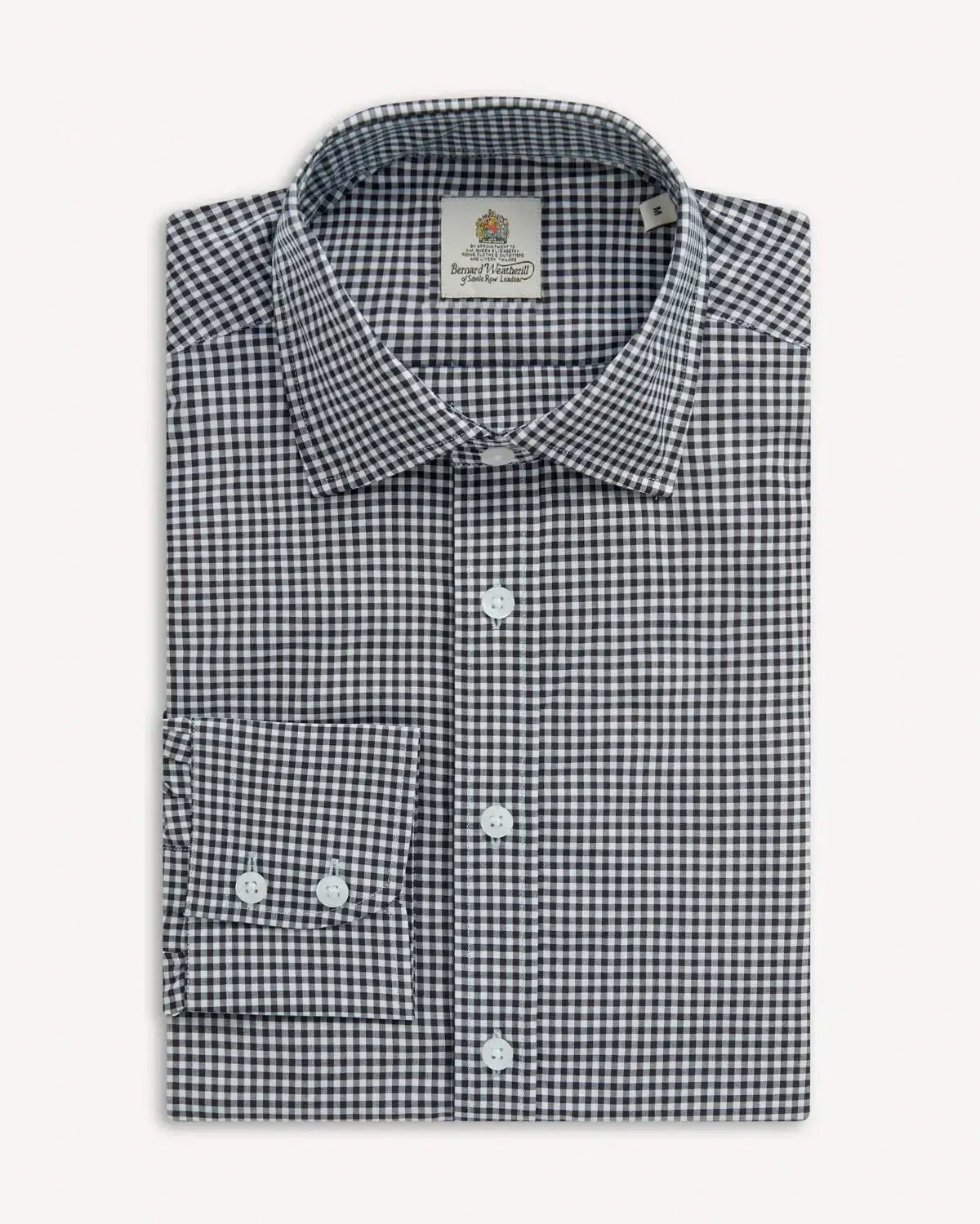 BERNARD WEATHERILL Poplin Micro Gingham Shirt Black/White – Savile Row Menswear Outlet | Malford of London