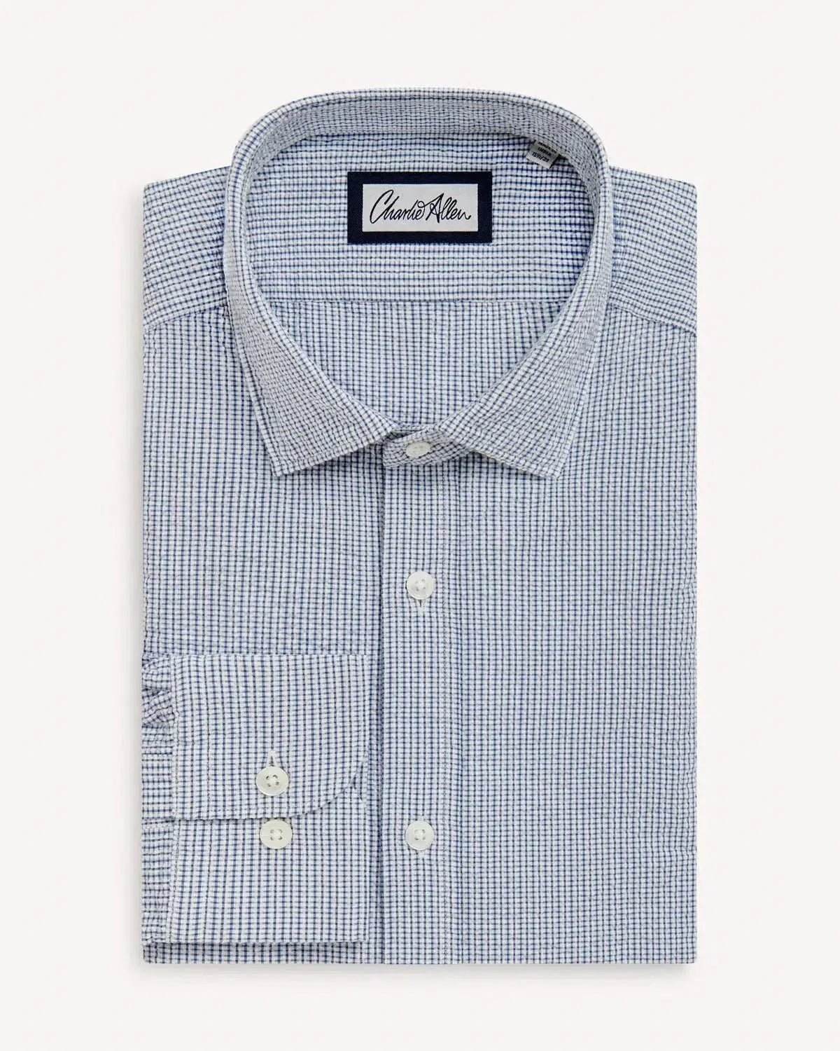 Charlie Allen Seersucker Cotton Shirt Navy - Malford_of_London_Tailoring_Archive