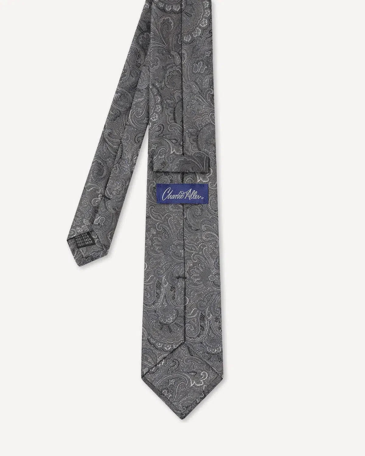 Charlie Allen Woven Paisley Tie Silver - Malford_of_London_Tailoring_Archive