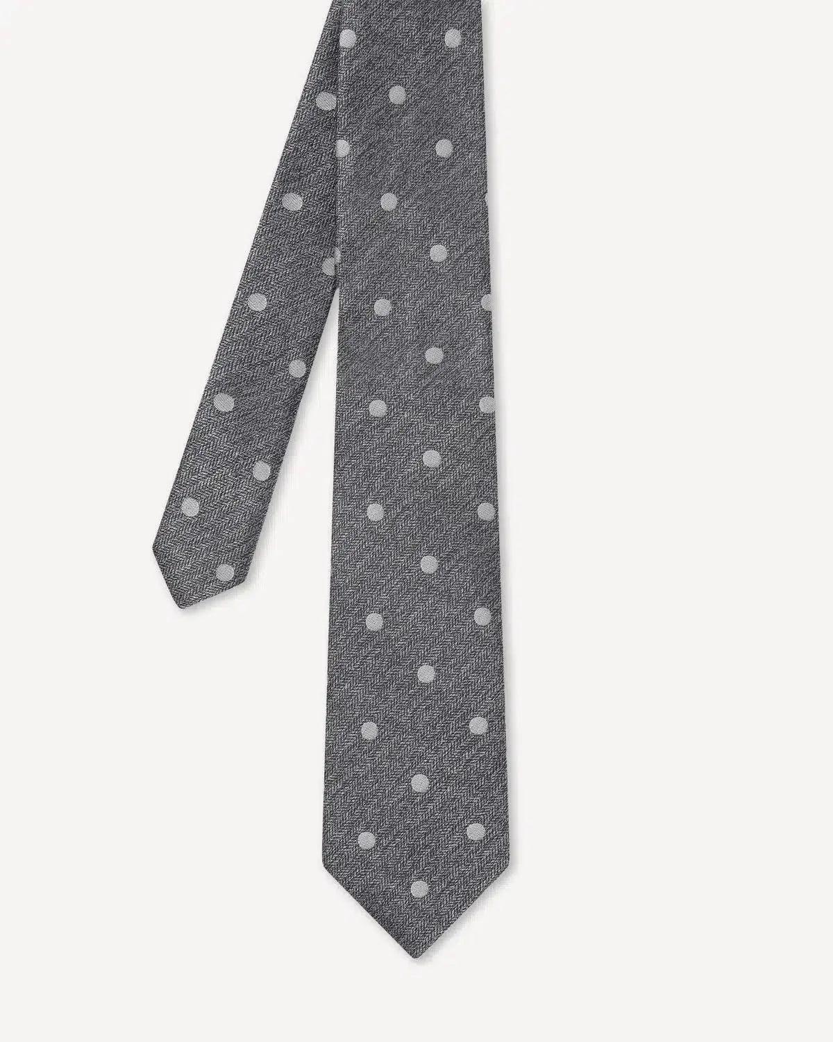 Charlie Allen Woven Polka Dot Weave Tie Silver - Malford_of_London_Tailoring_Archive