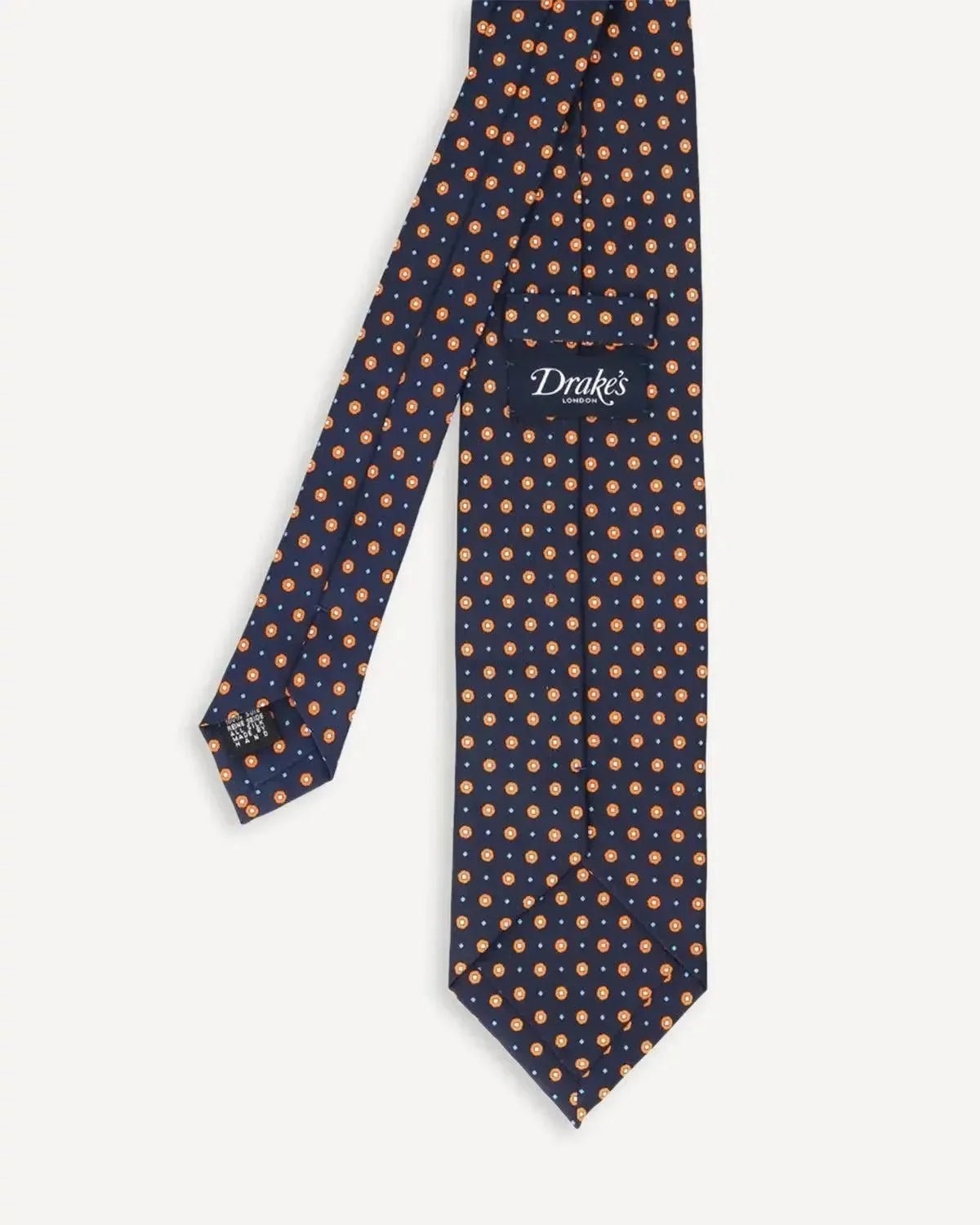 Drake's Floral Print Silk Tie Navy - Malford_of_London_Tailoring_Archive