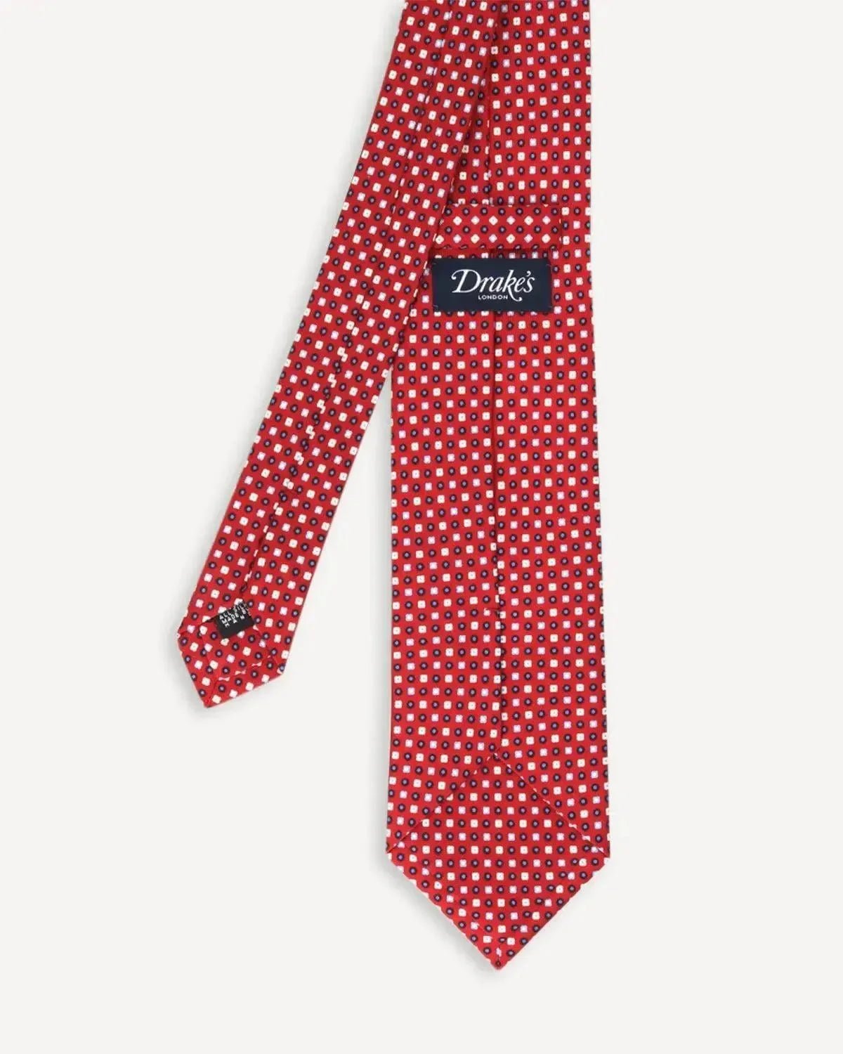 Drake's Micro Geometric Square Silk Tie Red - Malford_of_London_Tailoring_Archive