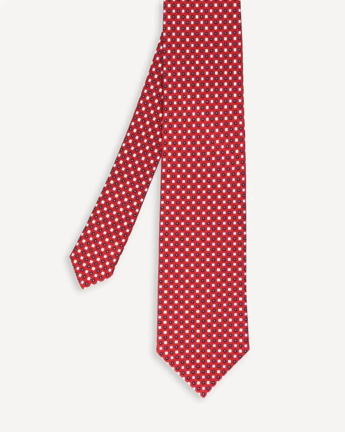 Drake's Micro Geometric Square Silk Tie Red - Malford_of_London_Tailoring_Archive