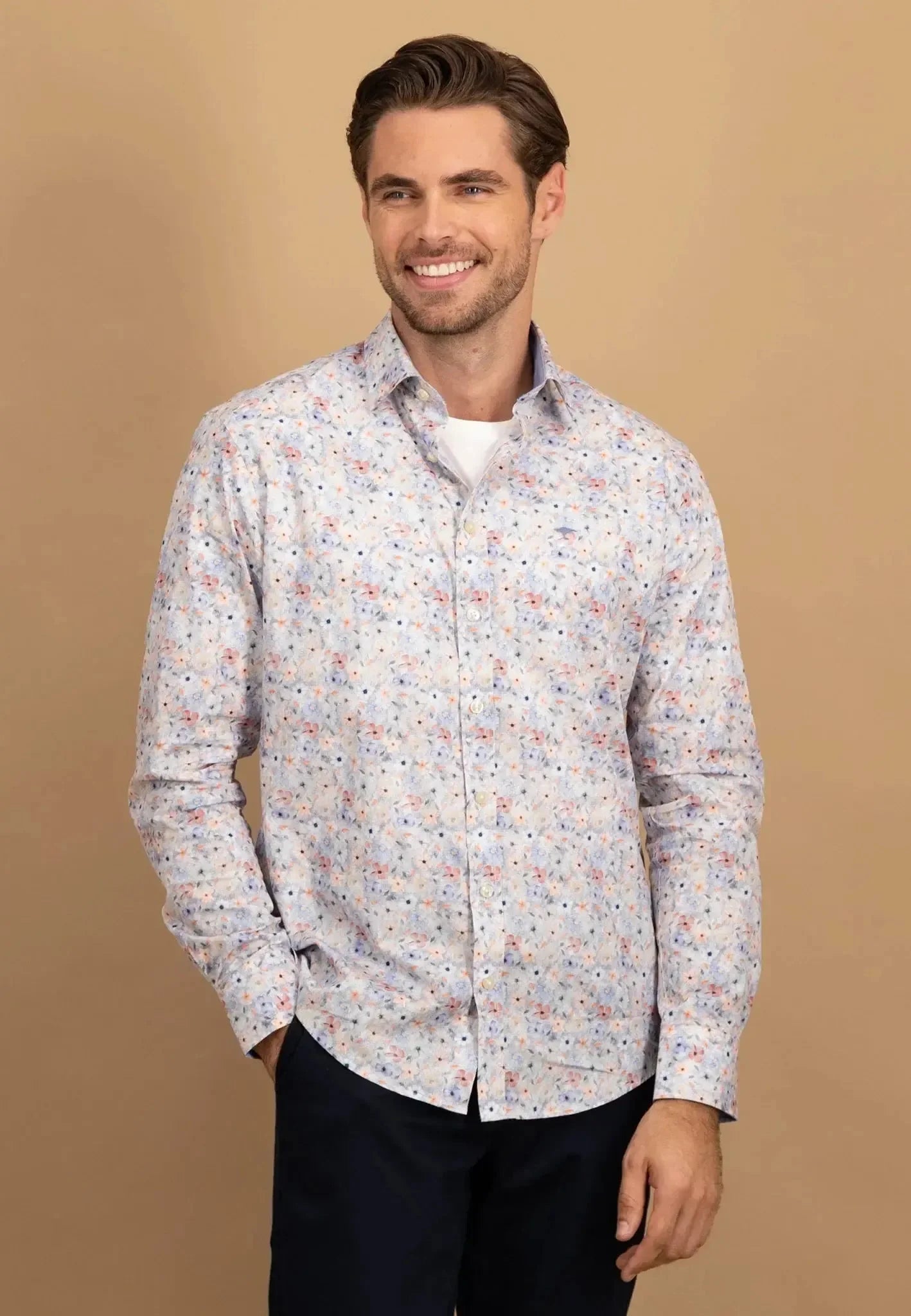 Fynch - Hatton Floral Kent Collar Shirt Peach – Tailored Menswear | Malford of London