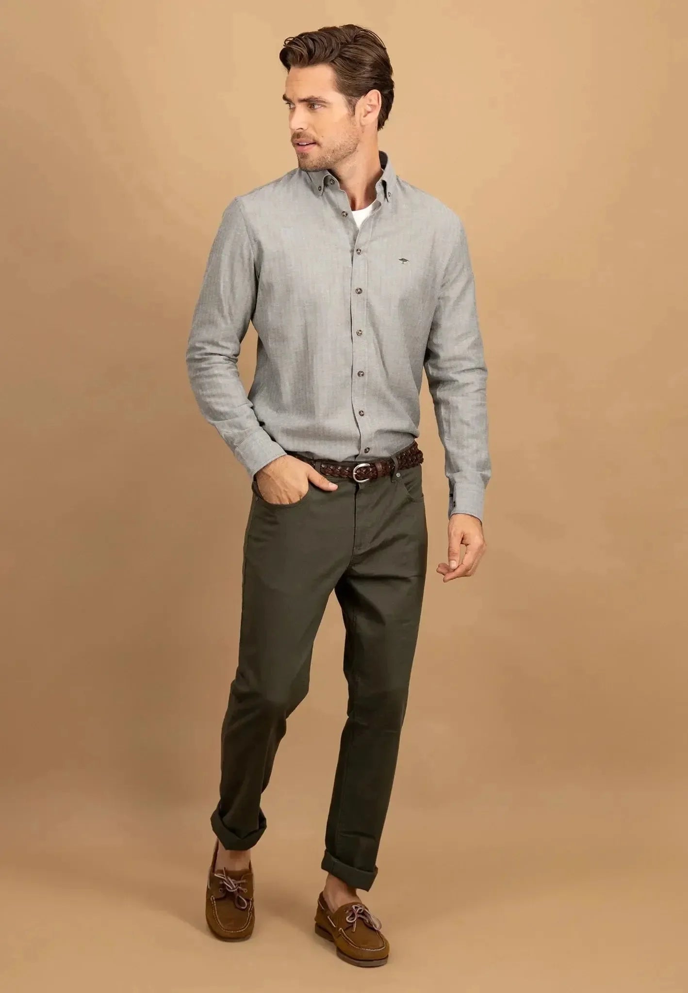 Fynch - Hatton Herringbone Flannel Button Down Shirt Dark Ivy – Tailored Menswear | Malford of London