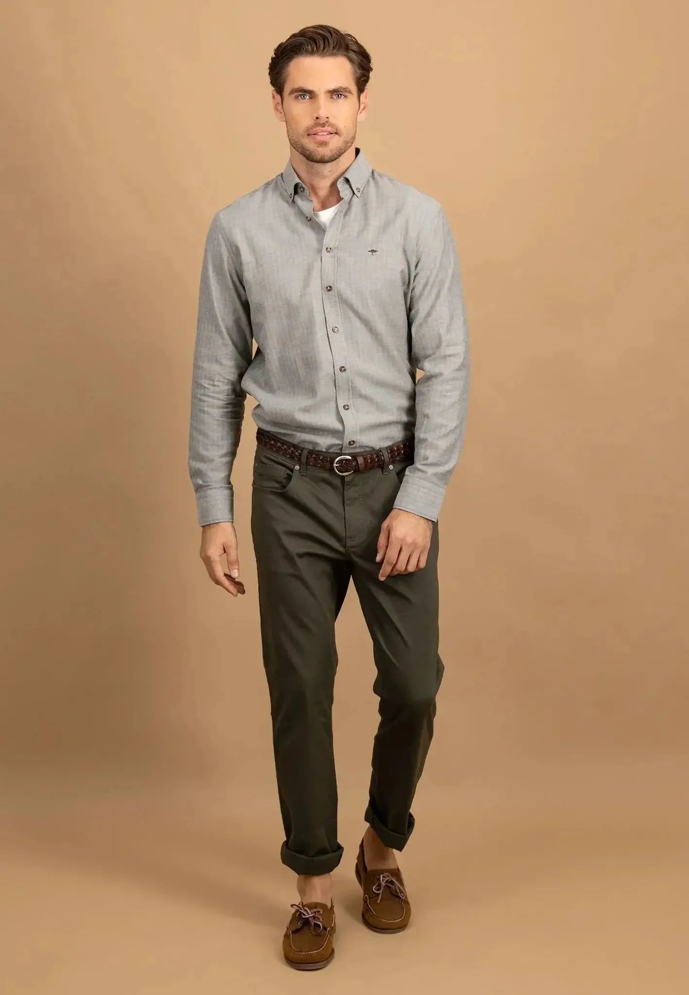 Fynch - Hatton Herringbone Flannel Button Down Shirt Dark Ivy – Tailored Menswear | Malford of London