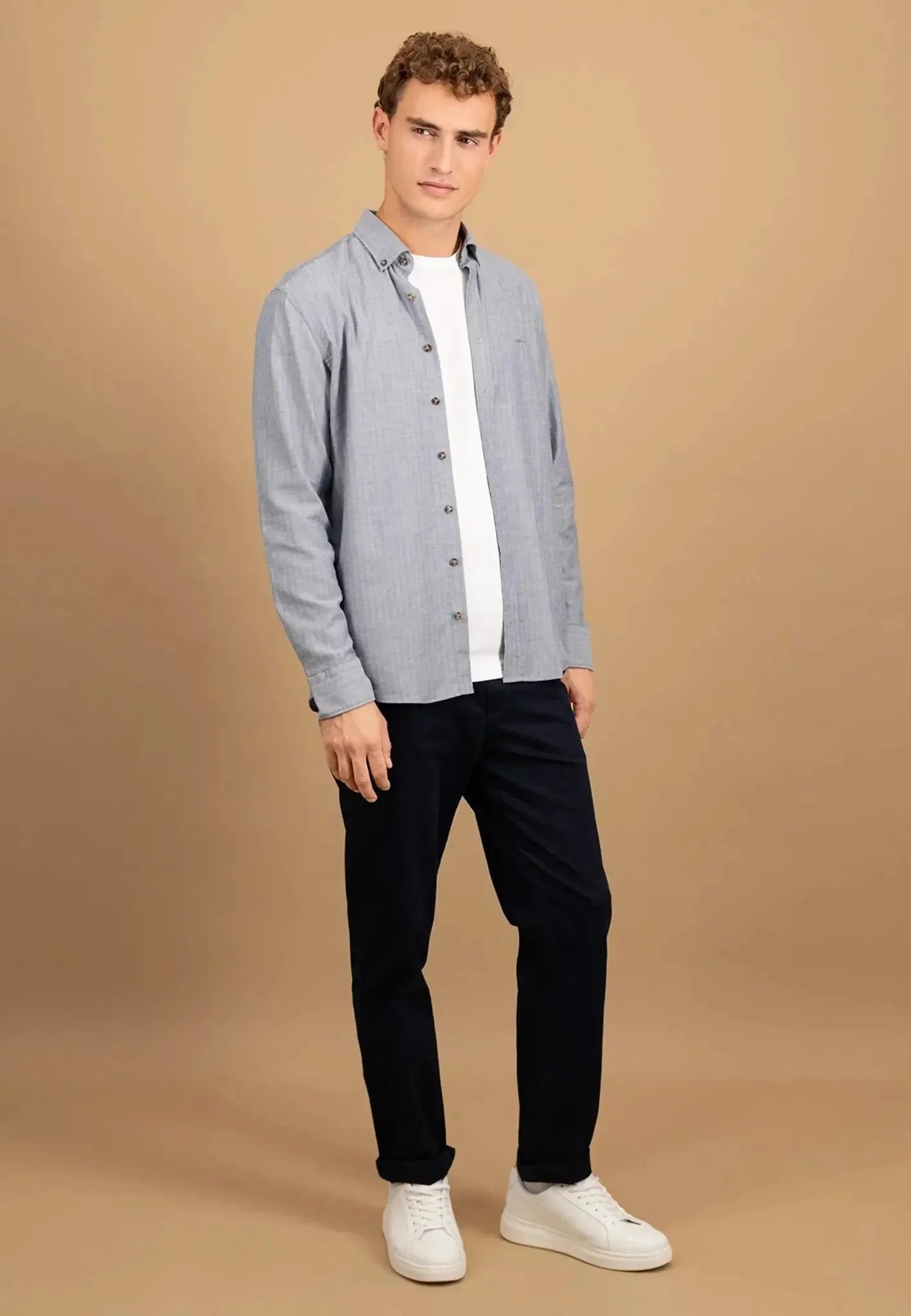 Fynch - Hatton Herringbone Flannel Button Down Shirt Navy – Tailored Menswear | Malford of London