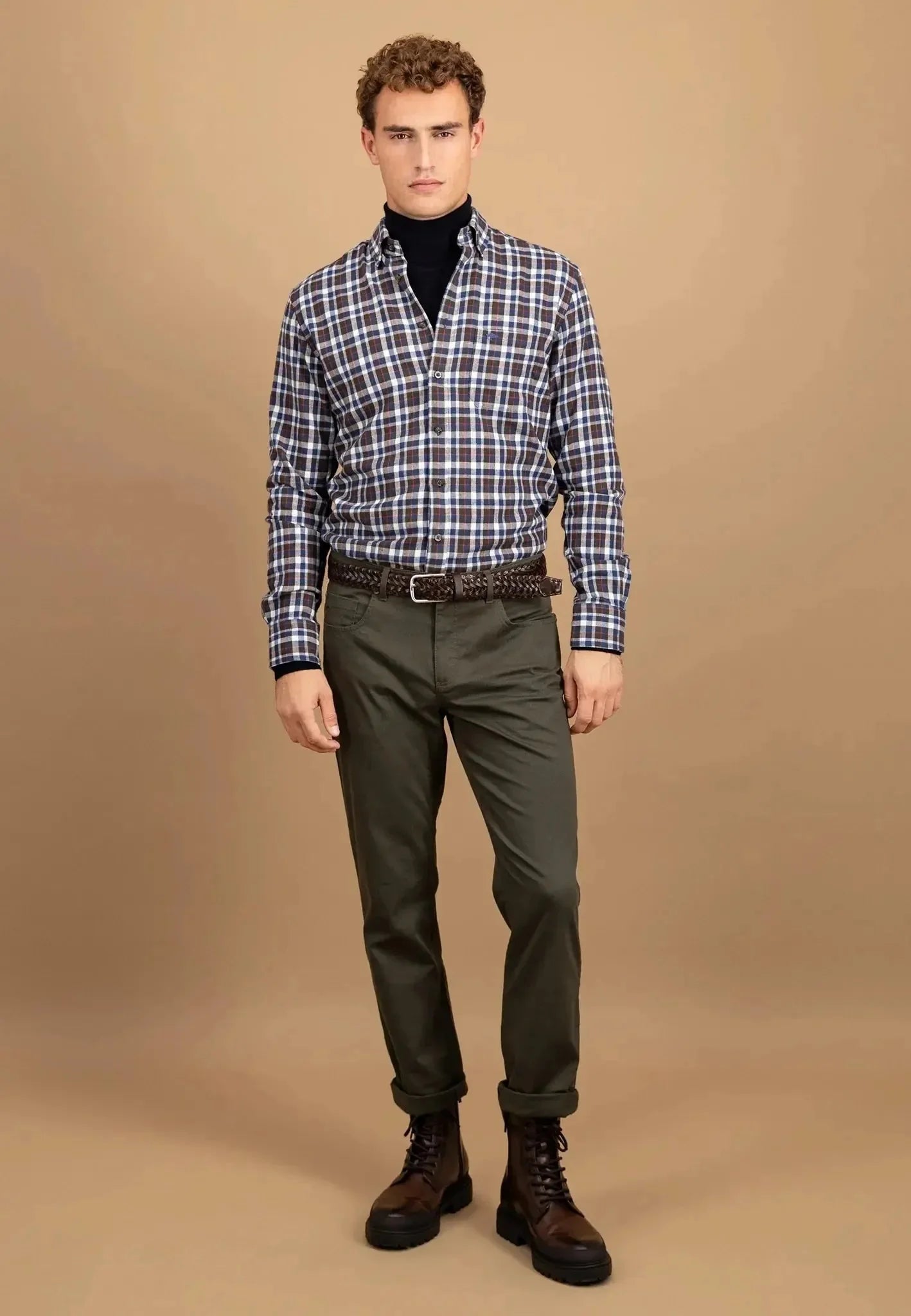 Fynch - Hatton Premium Flannel Check Button Down Shirt Dark Chocolate – Tailored Menswear | Malford of London