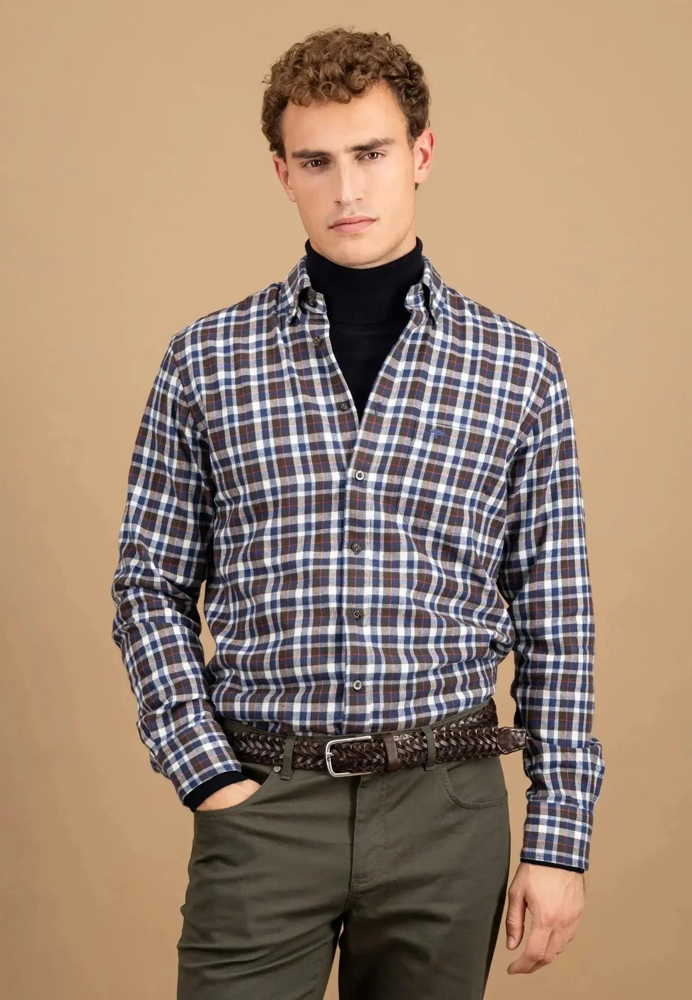 Fynch - Hatton Premium Flannel Check Button Down Shirt Dark Chocolate – Tailored Menswear | Malford of London