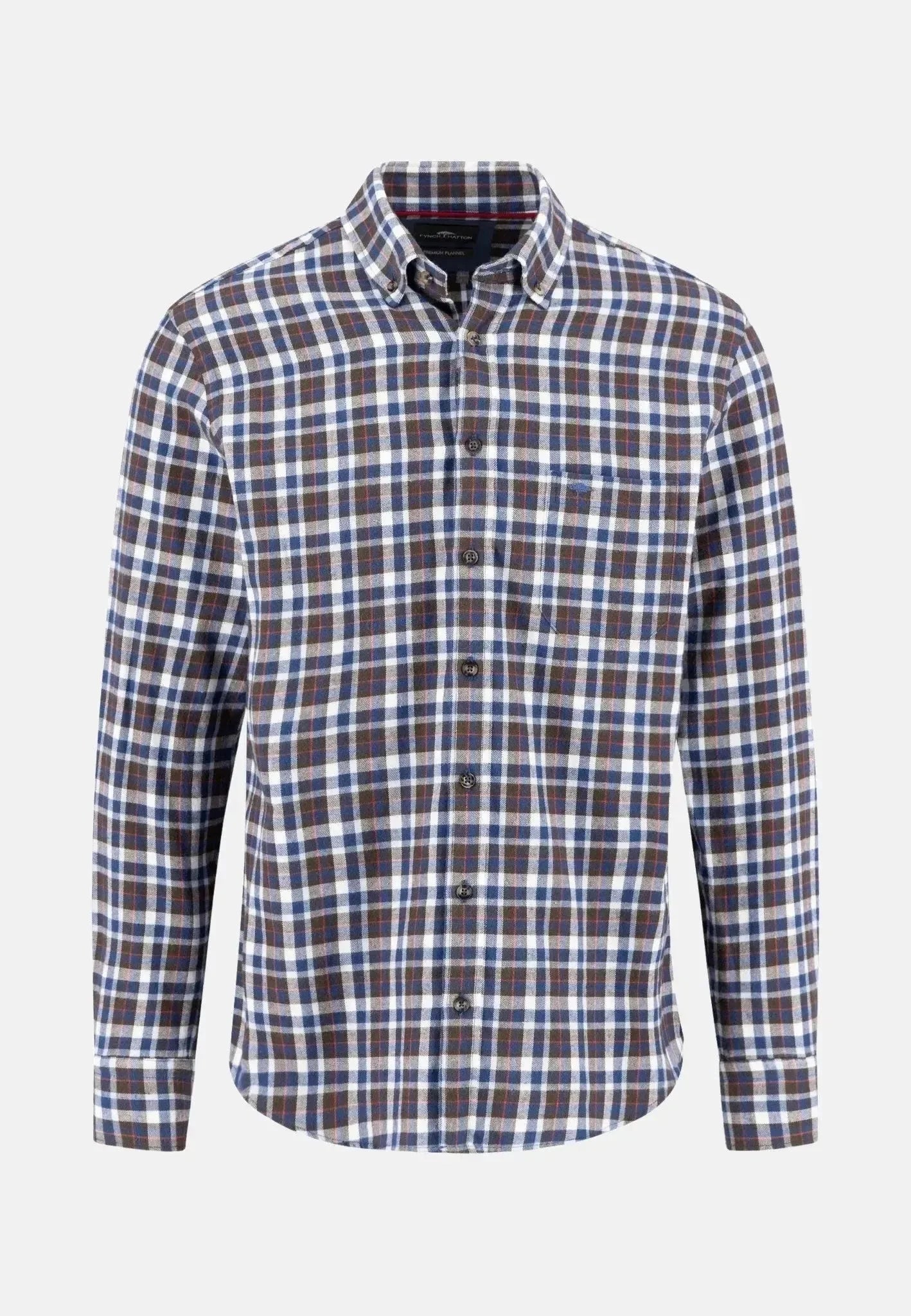 Fynch - Hatton Premium Flannel Check Button Down Shirt Dark Chocolate – Tailored Menswear | Malford of London