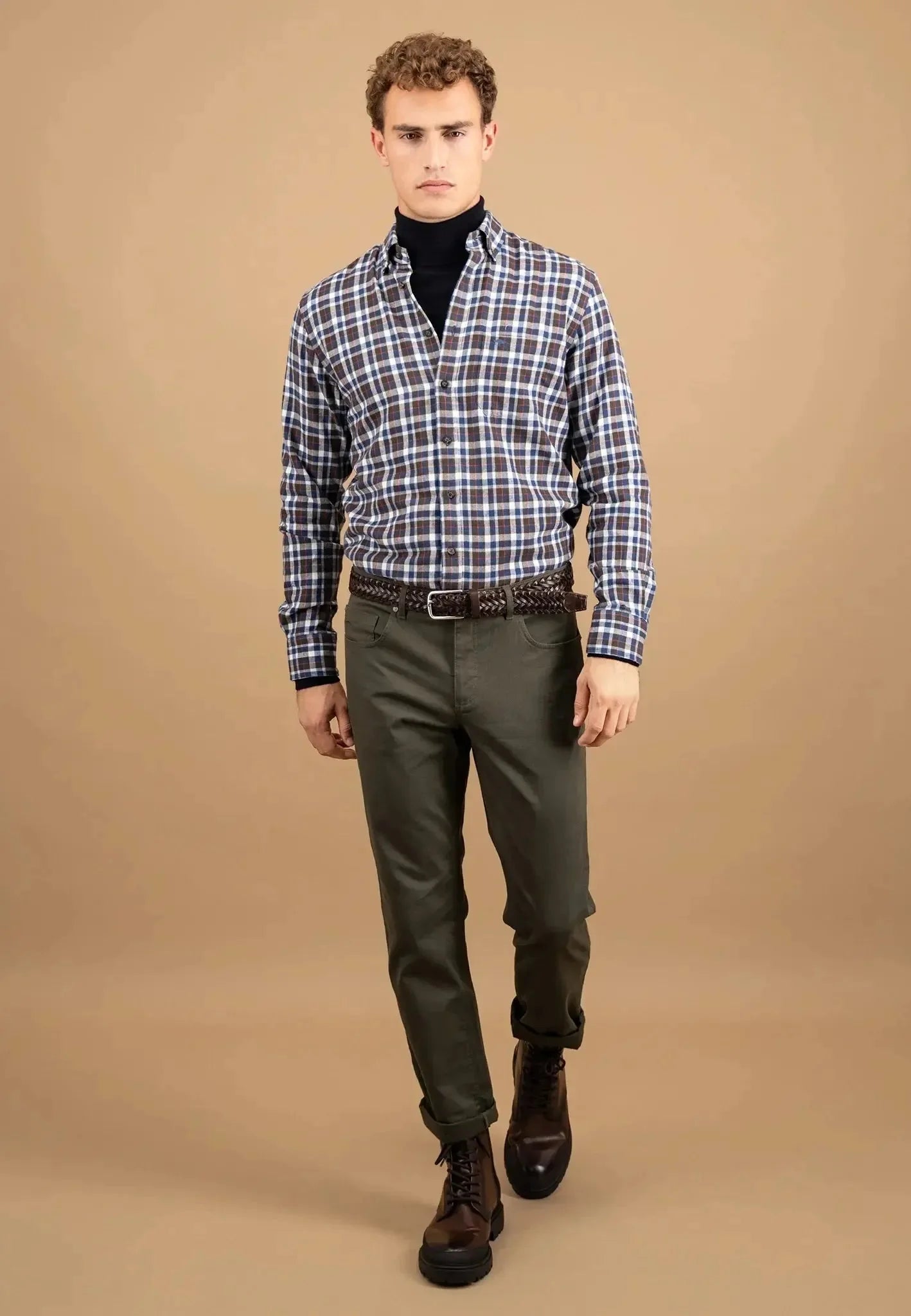 Fynch - Hatton Premium Flannel Check Button Down Shirt Dark Chocolate – Tailored Menswear | Malford of London