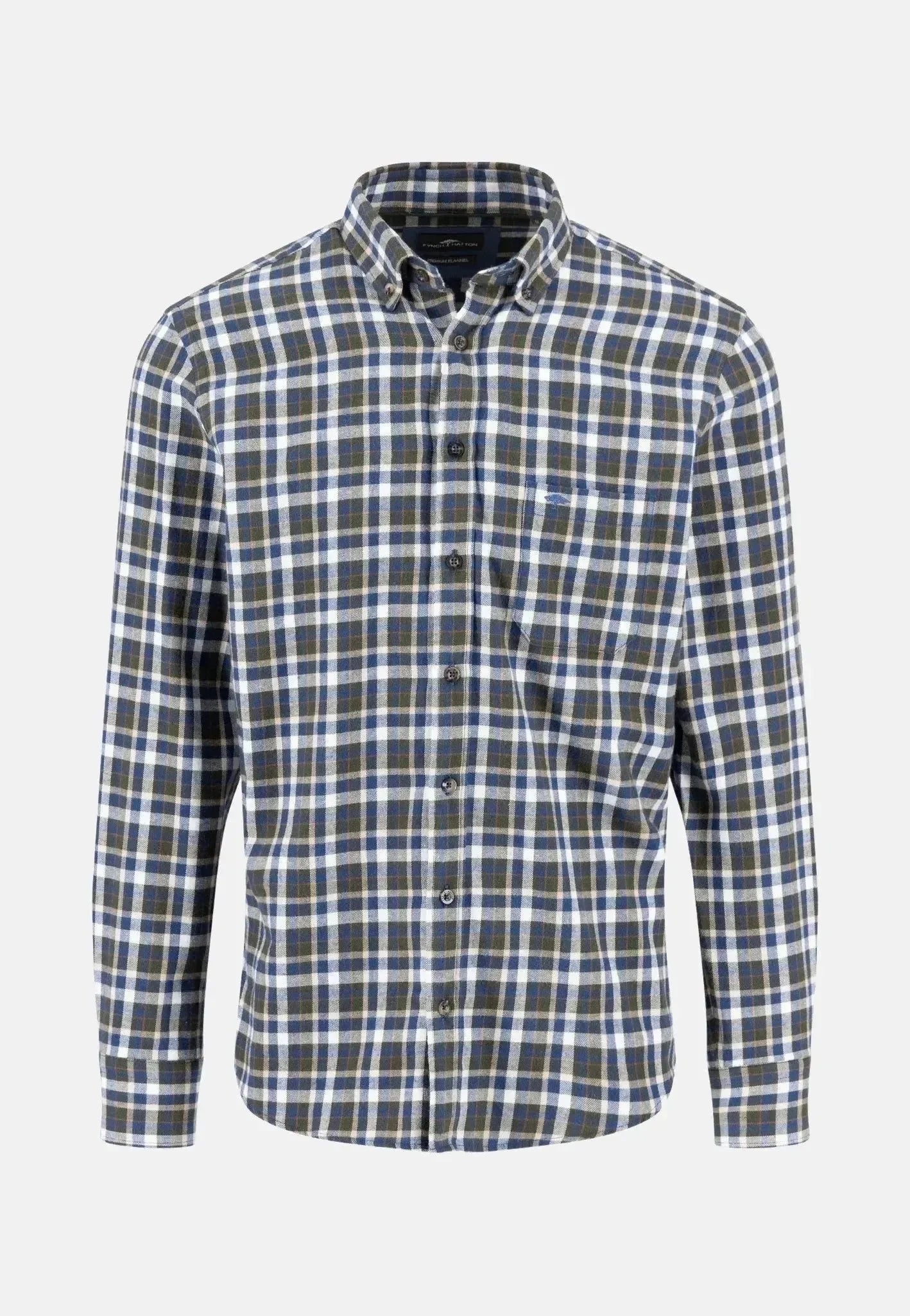 Fynch - Hatton Premium Flannel Check Button Down Shirt Dark Ivy – Tailored Menswear | Malford of London