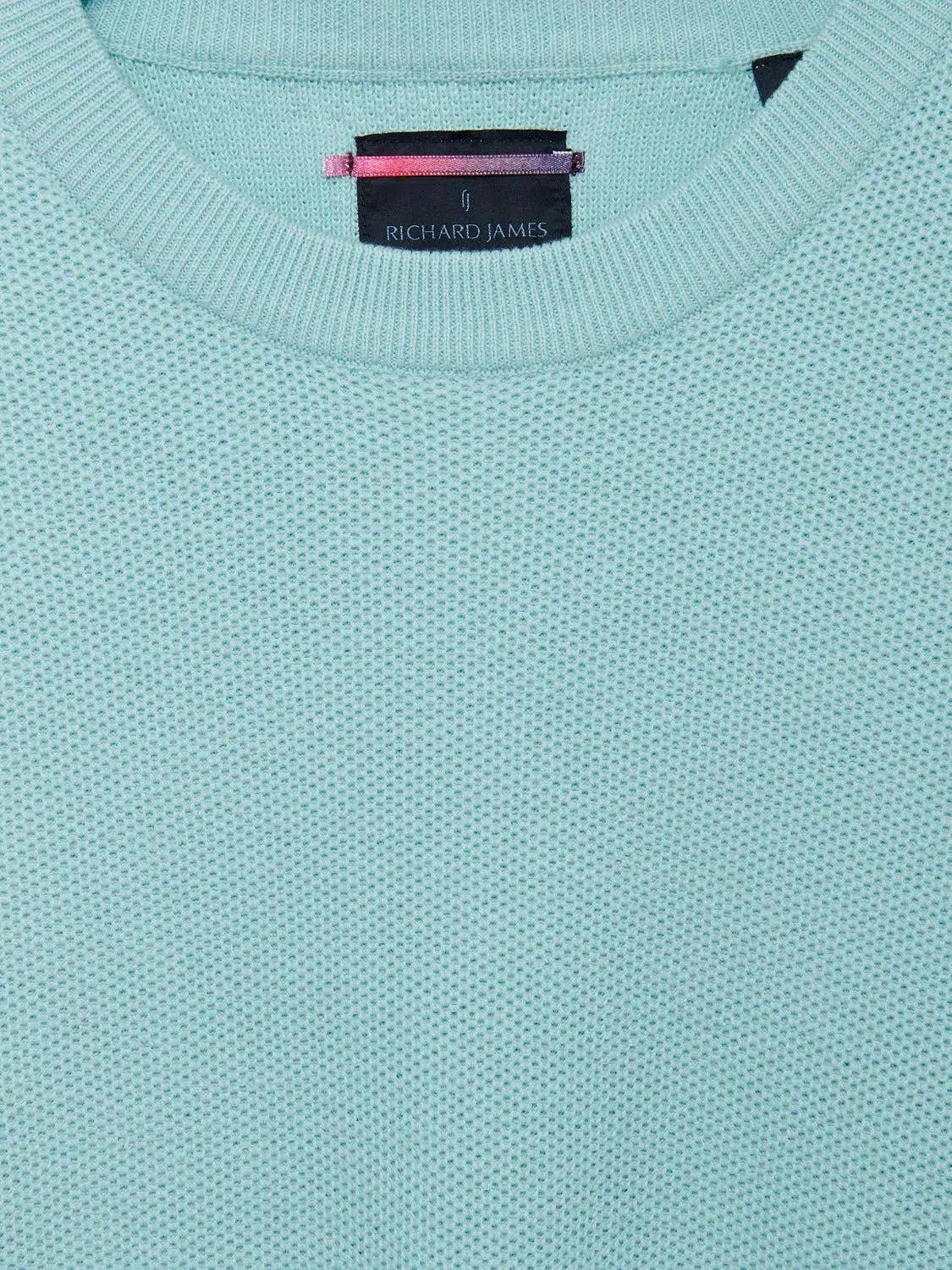 Richard James Crew Knit Aqua Dove Grey - Malford_of_London_Tailoring_Archive