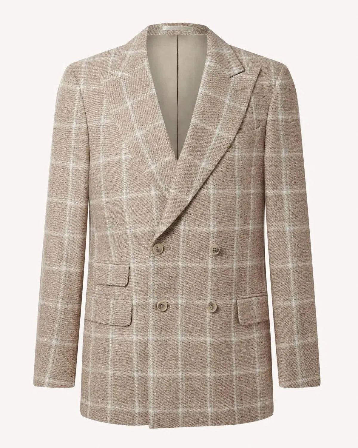Richard James Double Breasted Large Window Check Jacket Beige Cream - Malford_of_London_Tailoring_Archive