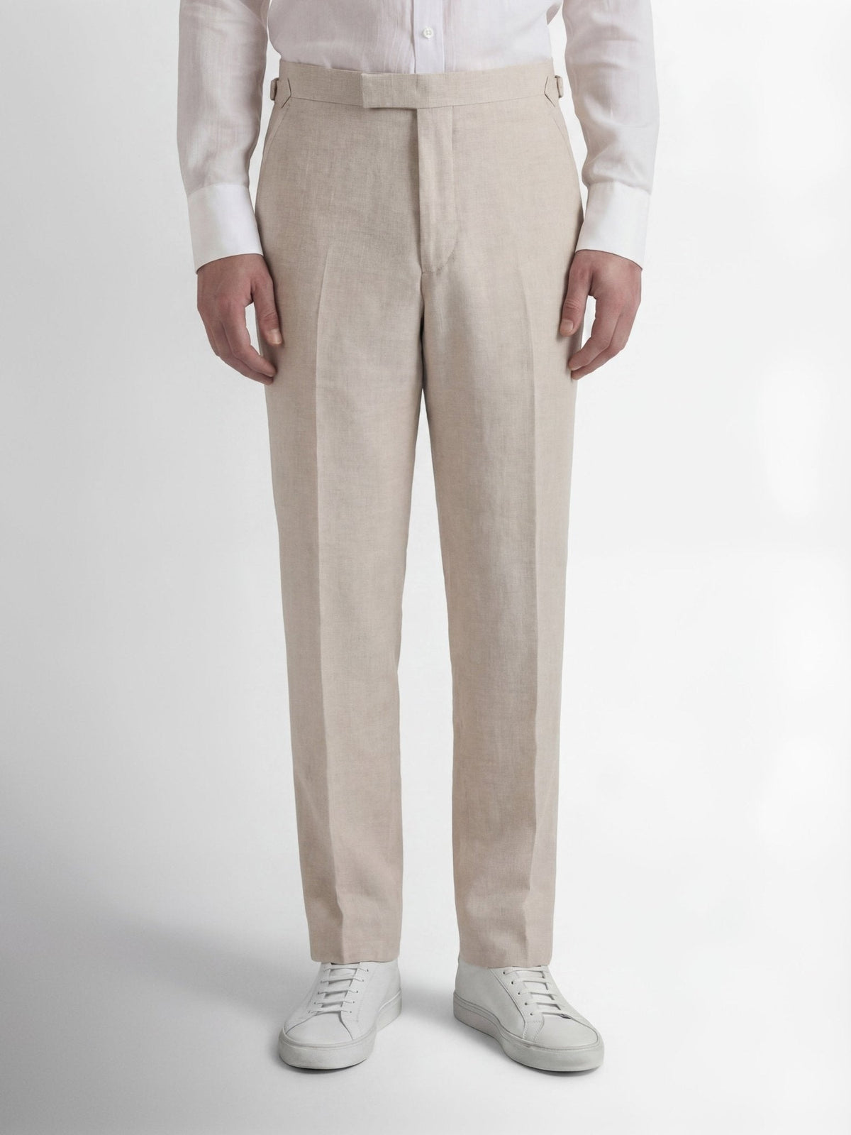 Richard James London Air Pure Linen Flat Fronted Tailored Trousers Sand - Malford_of_London_Tailoring_Archive