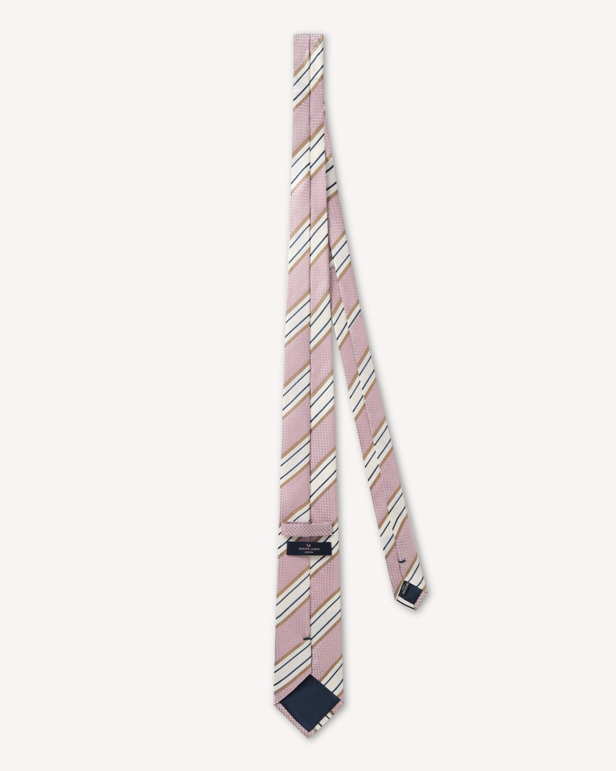 Richard James London Belgravia Club Weave Tie Pink Navy Cream - Malford_of_London_Tailoring_Archive