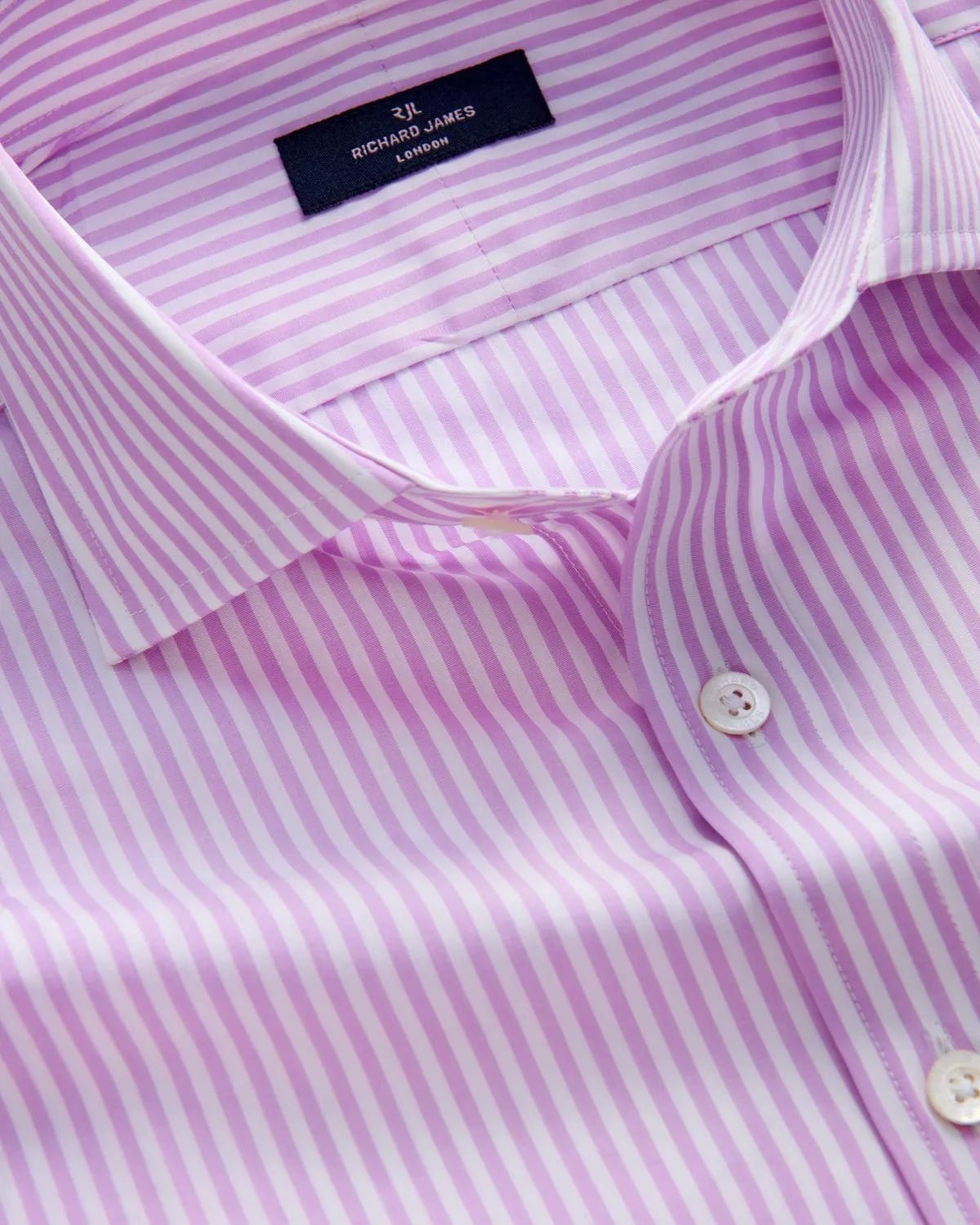 Richard James London Bold Stripe Poplin Lilac Stripe Shirt - Malford_of_London_Tailoring_Archive