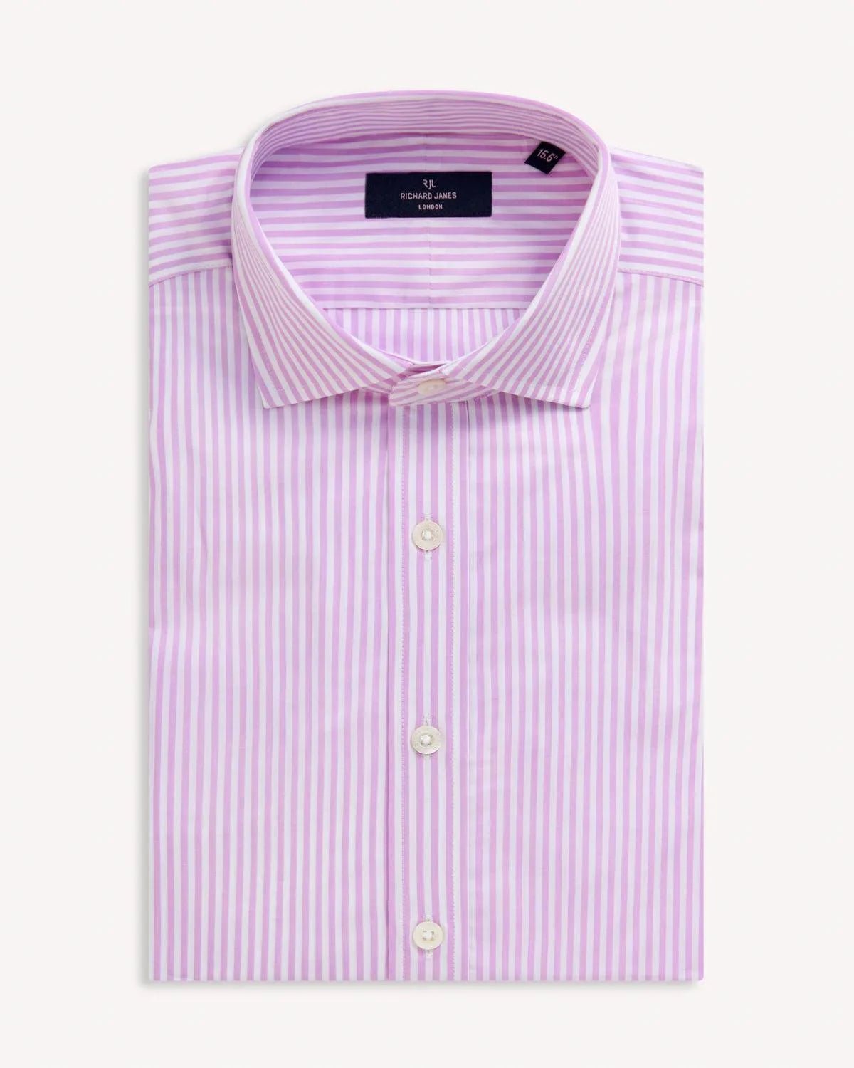 Richard James London Bold Stripe Poplin Lilac Stripe Shirt - Malford_of_London_Tailoring_Archive