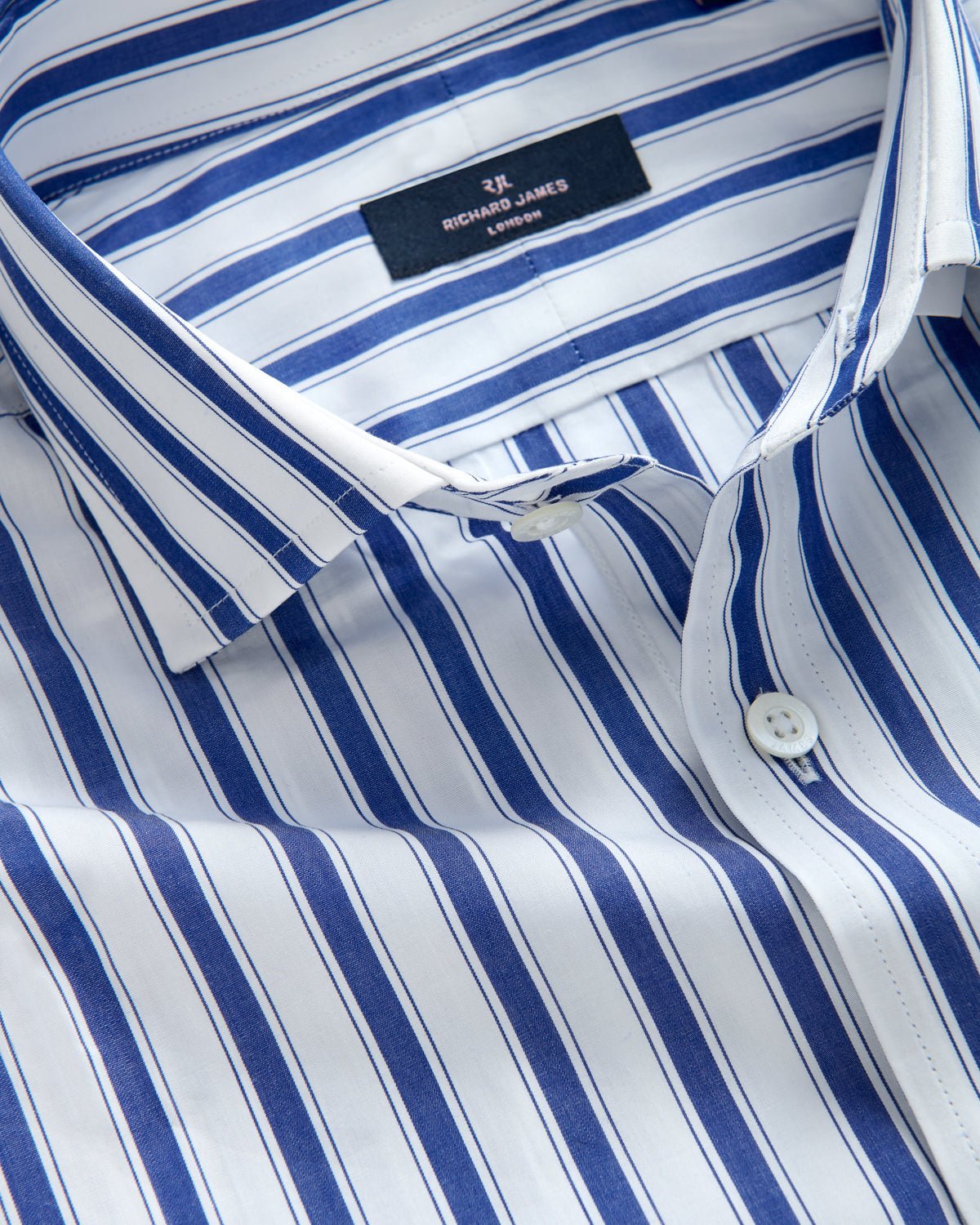 Richard James London Bold Stripe Poplin Shirt Navy White - Malford_of_London_Tailoring_Archive