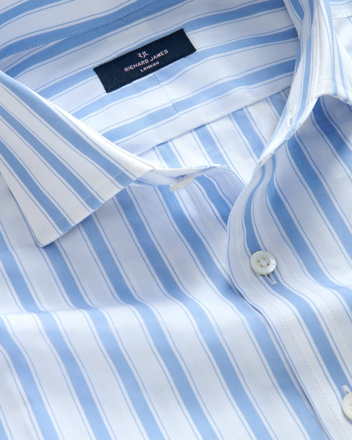 Richard James London Bold Stripe Poplin Shirt Sky White - Malford_of_London_Tailoring_Archive