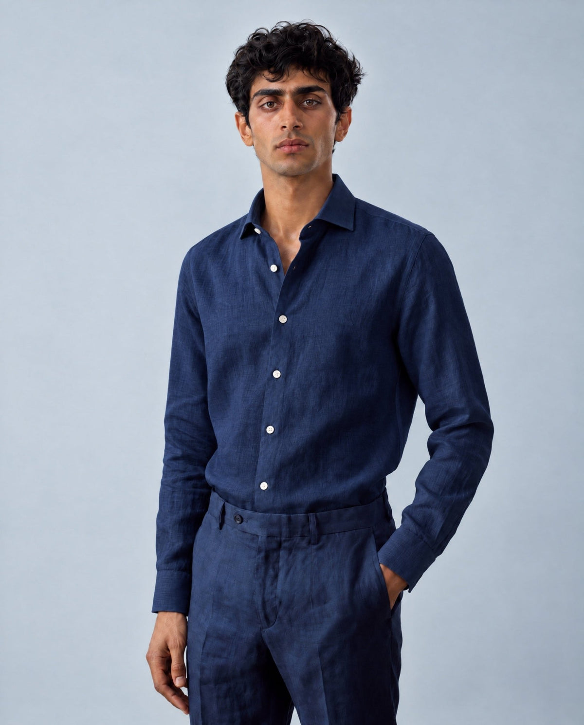 Richard James London Classic Linen Blend Shirt Navy - Malford_of_London_Tailoring_Archive