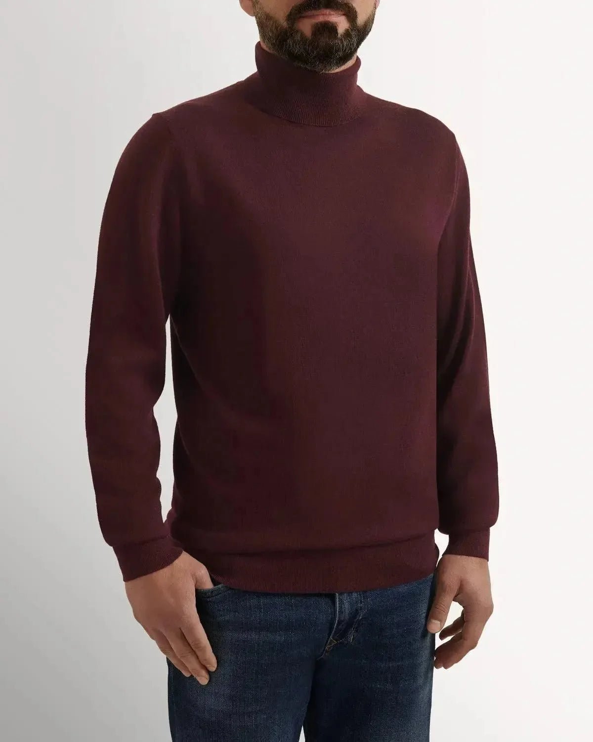 Richard James Merino Wool Roll Neck Burgundy - Malford_of_London_Tailoring_Archive
