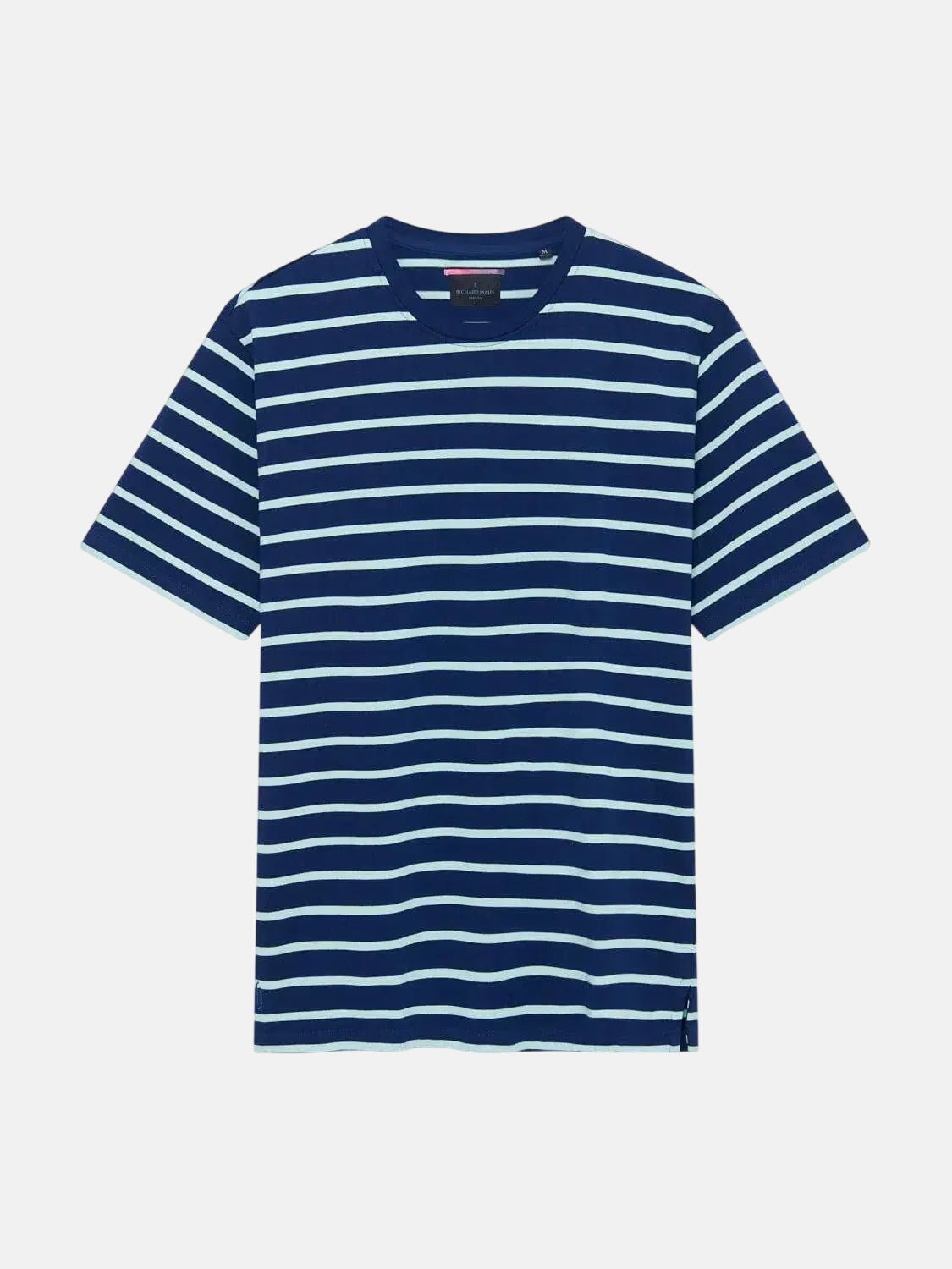 Richard James Striped Tee Navy Aqua - Malford_of_London_Tailoring_Archive