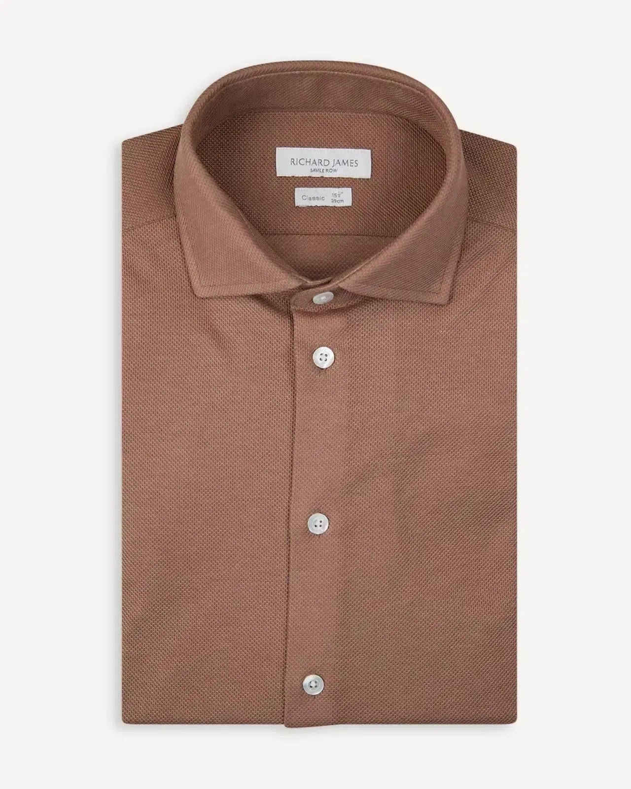 Richard James Tailored Fit Plain Textured Weave Shirt Beige – Savile Row Menswear Outlet | Malford of London