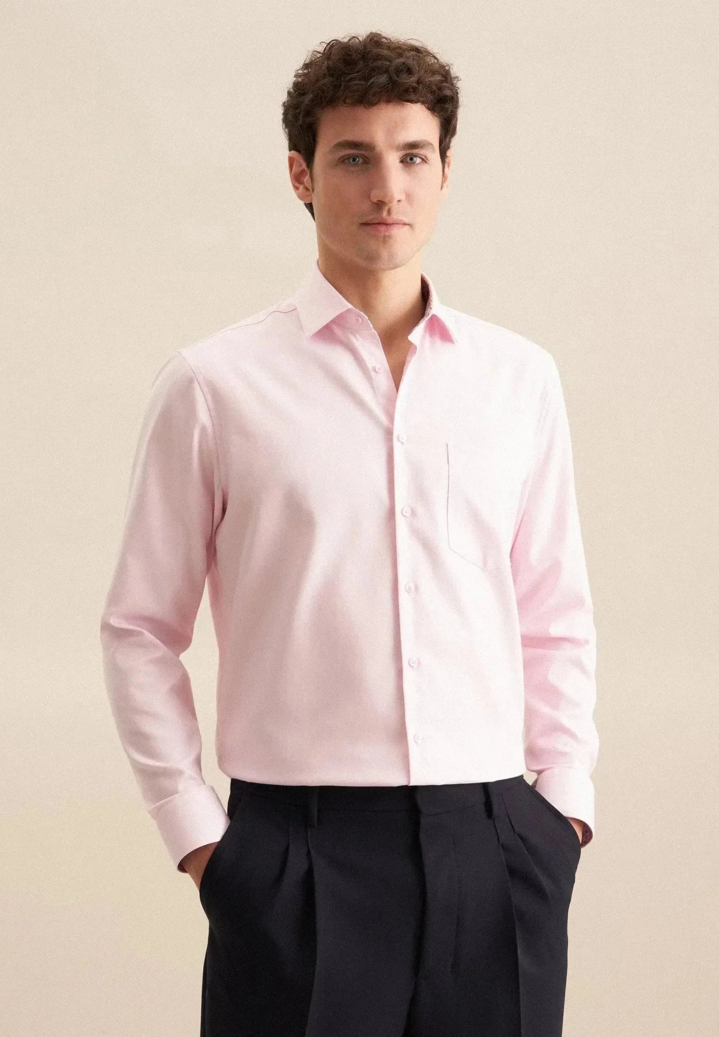 Seidensticker Regular Fit No Iron Business Kent Contrast Patch Business Shirt Pink – Tailored Menswear | Malford of London