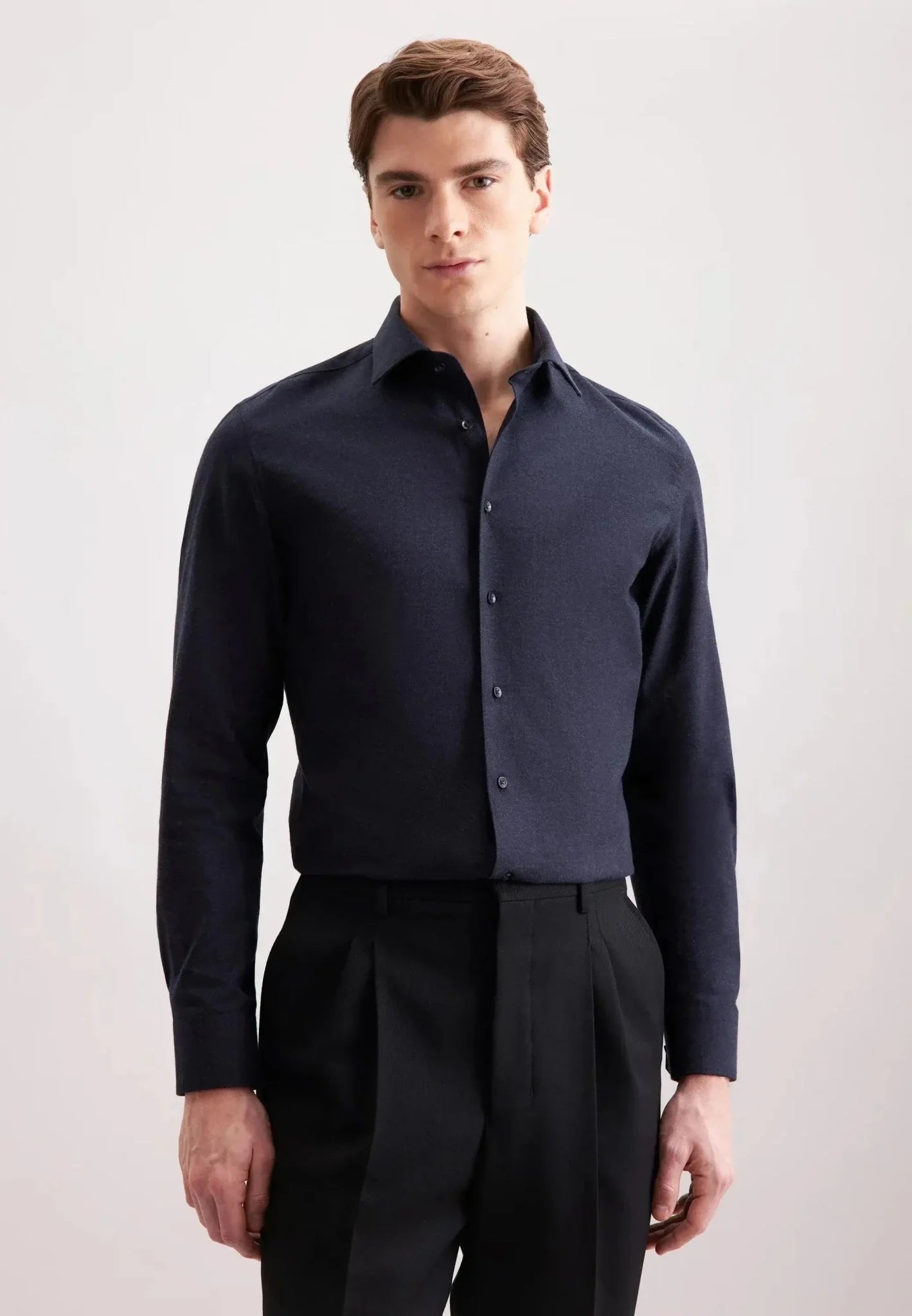 Seidensticker Slim Fit New Kent Flannel Shirt Dark Blue – Tailored Menswear | Malford of London