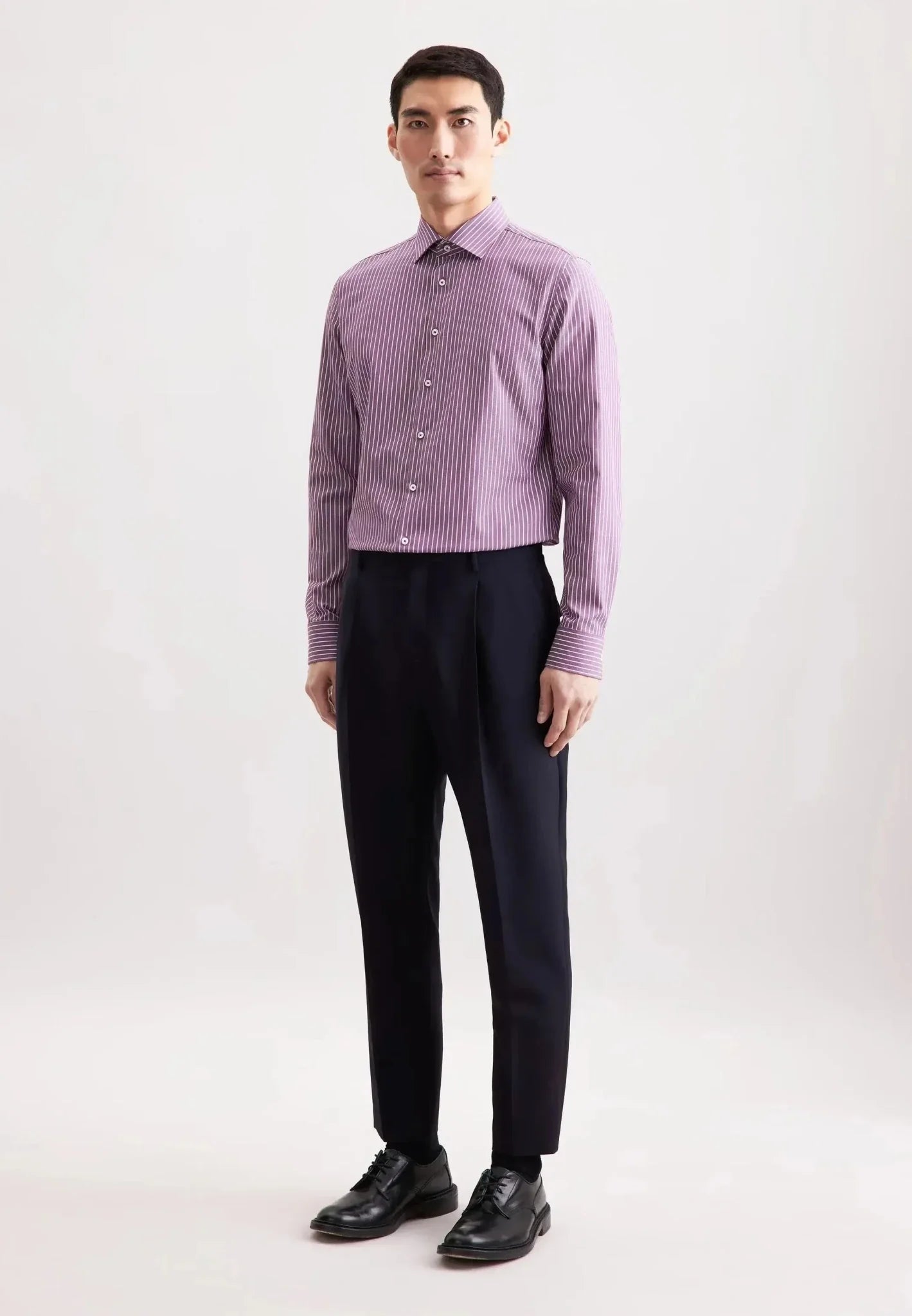 Seidensticker Slim Fit No Iron New Kent Striped Business Shirt Lilac – Tailored Menswear | Malford of London