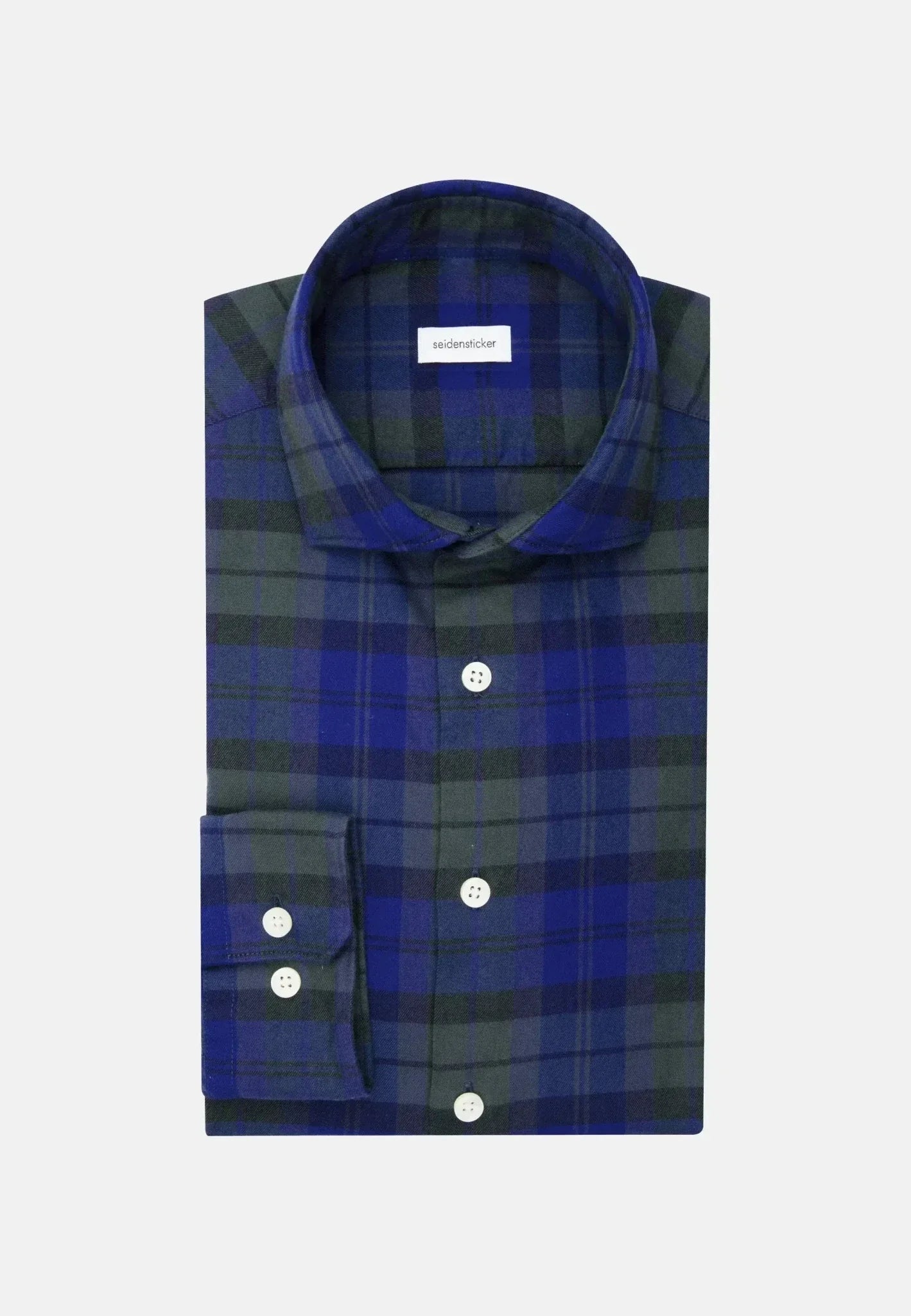 Seidensticker Slim Fit Spread Kent Check Flannel Shirt Dark Blue – Tailored Menswear | Malford of London