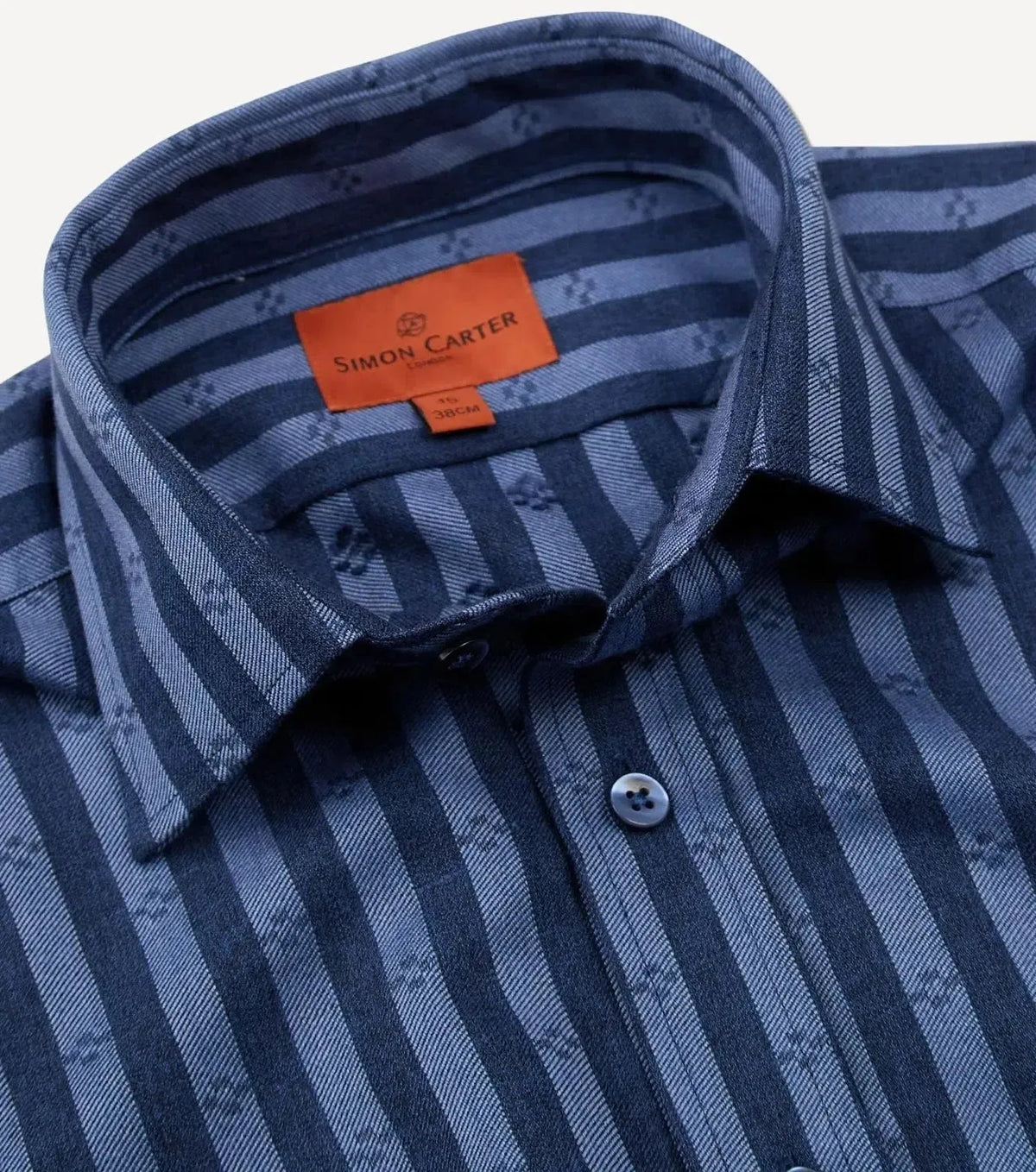 Simon Carter Tailored Fit Bold Stripe Shirt Navy Blue - Malford_of_London_Tailoring_Archive