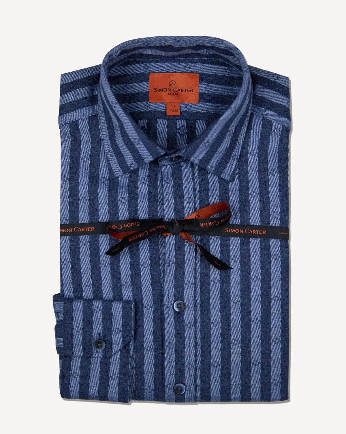 Simon Carter Tailored Fit Bold Stripe Shirt Navy Blue - Malford_of_London_Tailoring_Archive