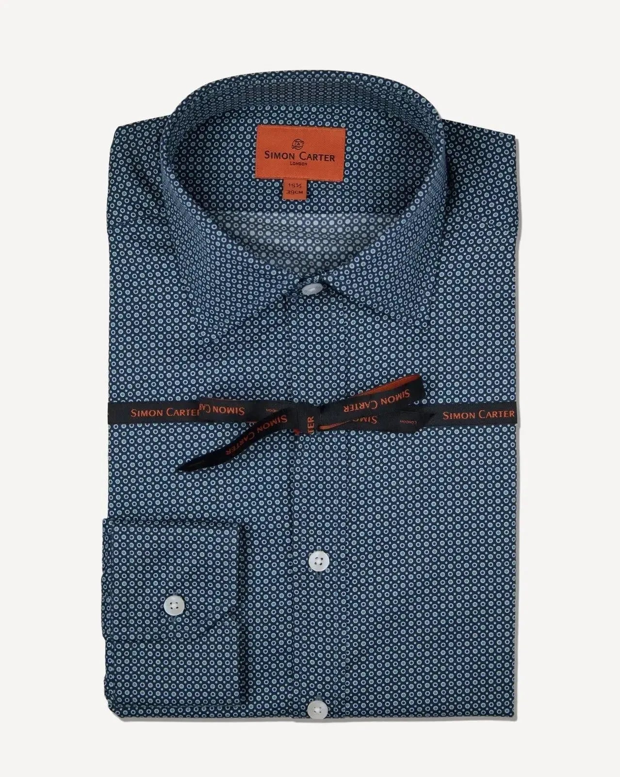 Simon Carter Tailored Fit Geo Circle Shirt Navy – Savile Row Menswear Outlet | Malford of London