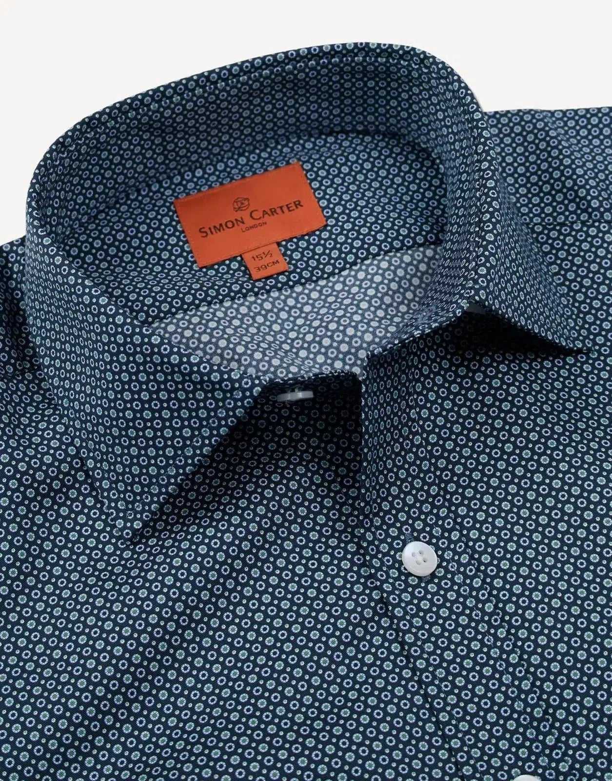 Simon Carter Tailored Fit Geo Circle Shirt Navy – Savile Row Menswear Outlet | Malford of London