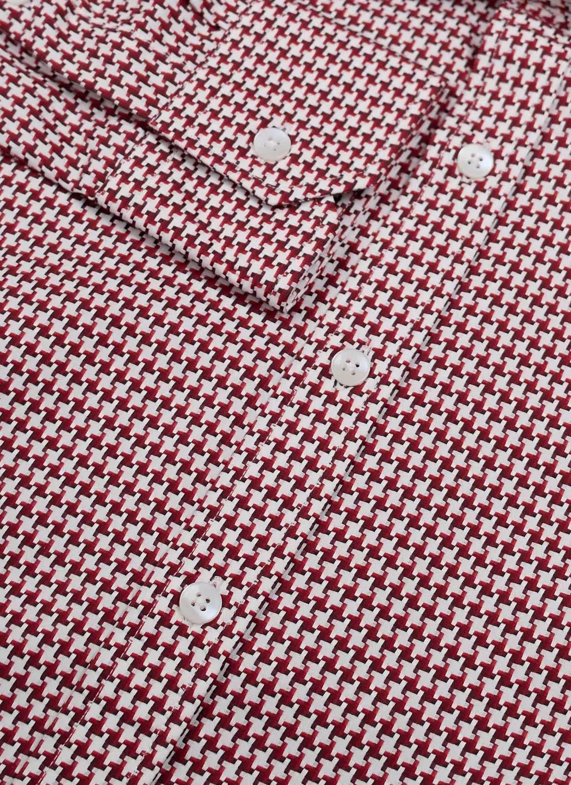 Simon Carter Tailored Fit Houndstooth Shirt Red/White – Savile Row Menswear Outlet | Malford of London