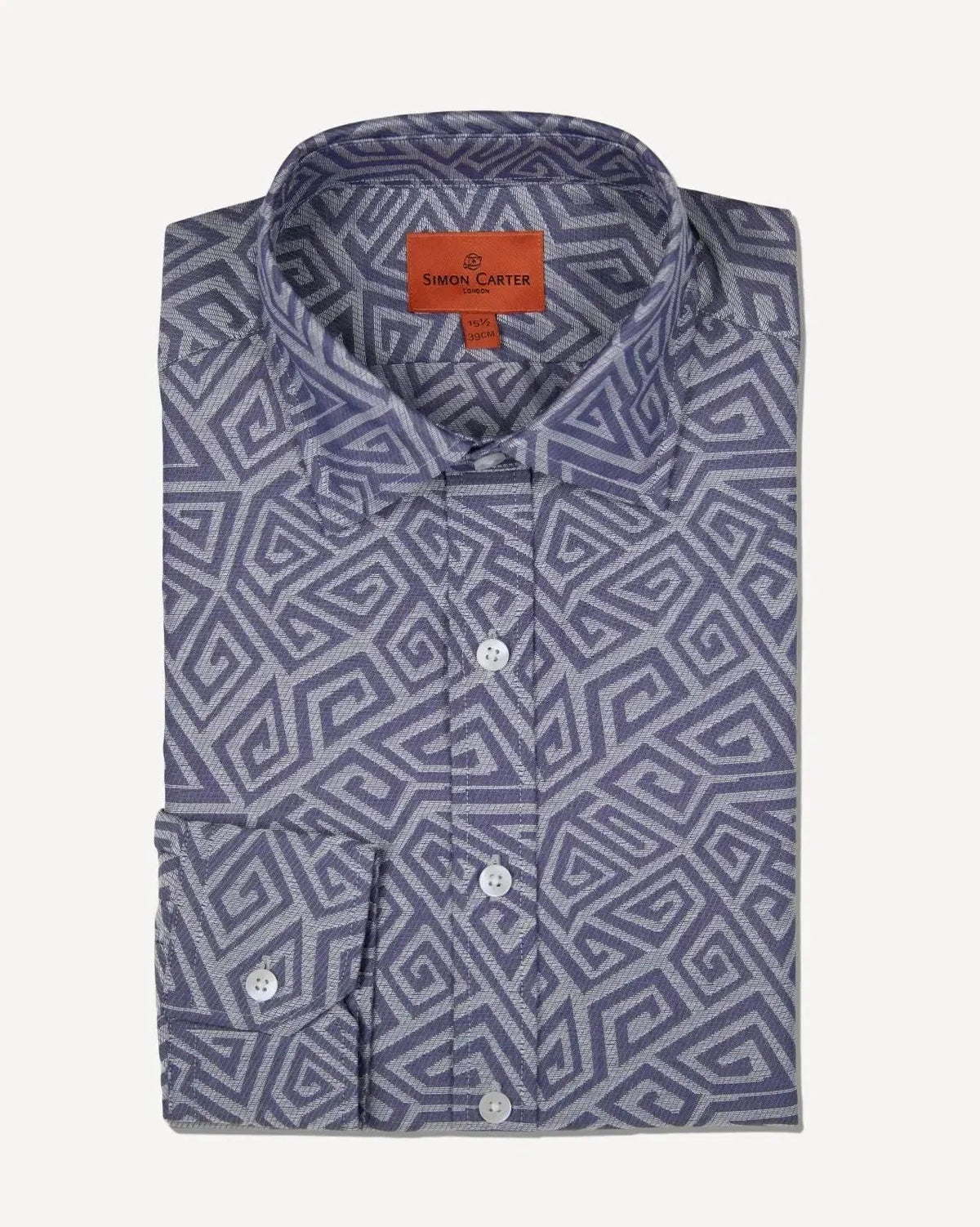 Simon Carter Tailored Fit Large Zig Zag Shirt Blue - Malford_of_London_Tailoring_Archive