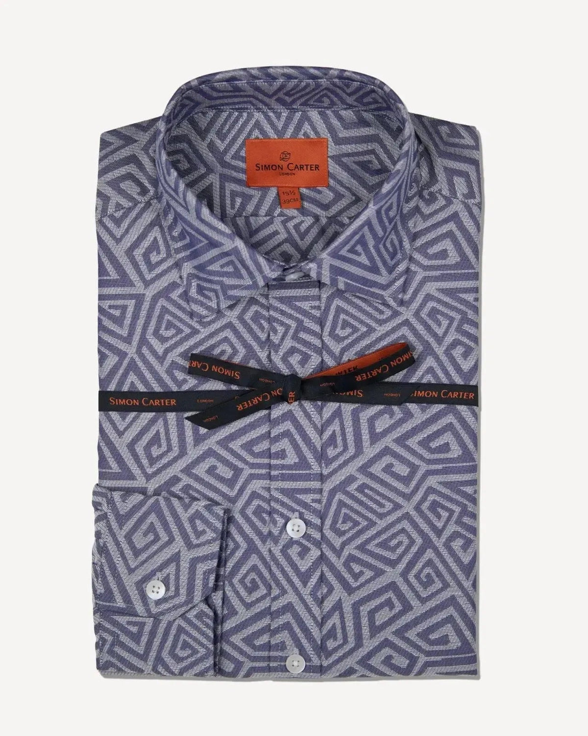 Simon Carter Tailored Fit Large Zig Zag Shirt Blue - Malford_of_London_Tailoring_Archive