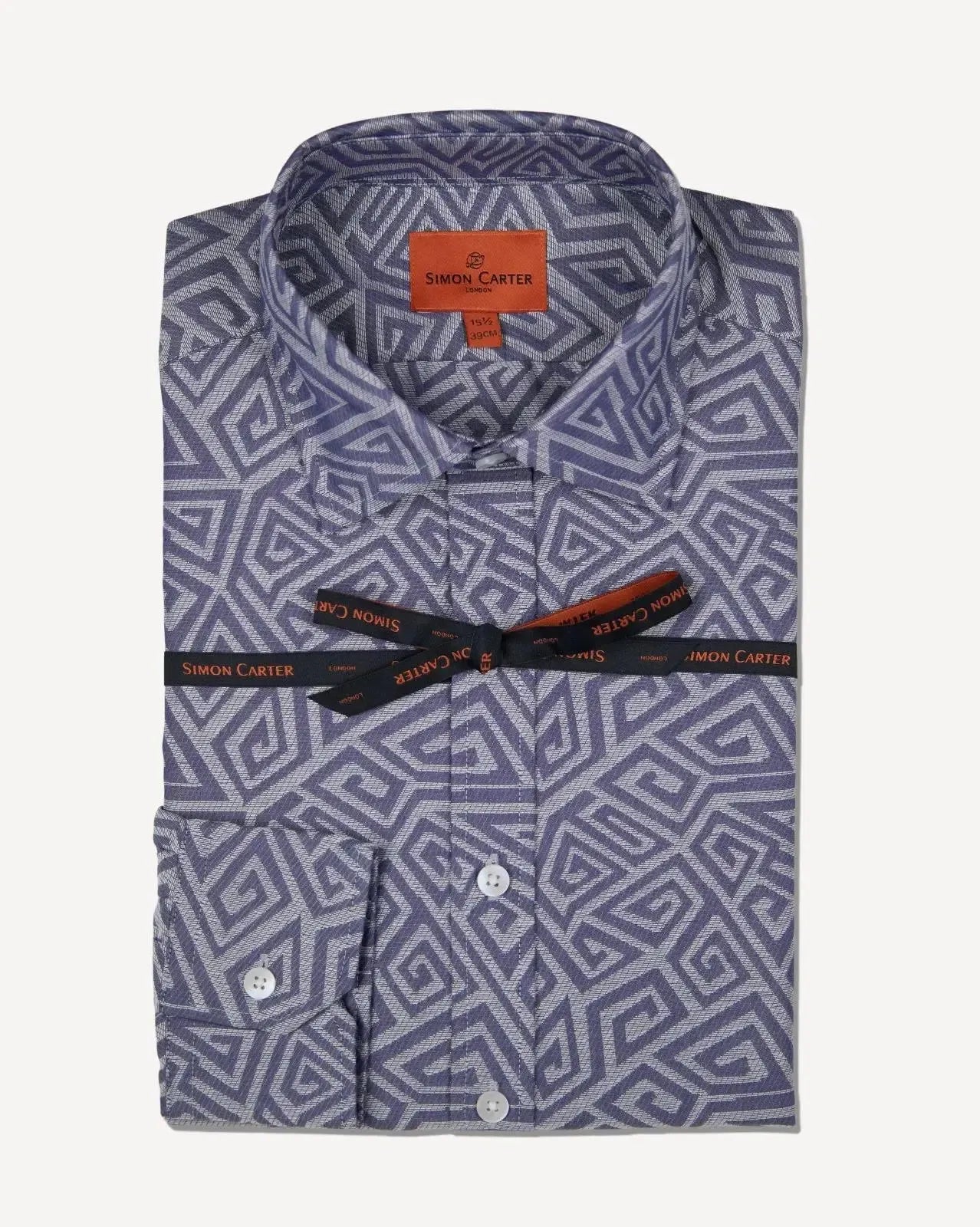 Simon Carter Tailored Fit Large Zig Zag Shirt Blue – Savile Row Menswear Outlet | Malford of London