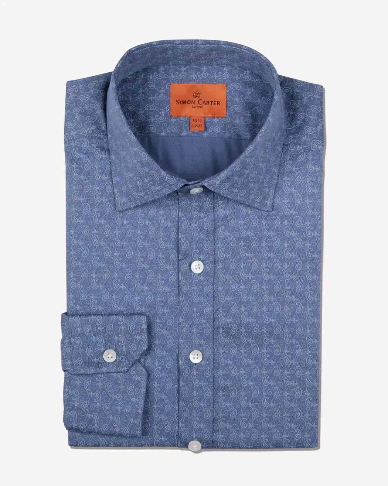 Simon Carter Tailored Fit Paisley Lines Shirt Blue – Tailored Menswear | Malford of London