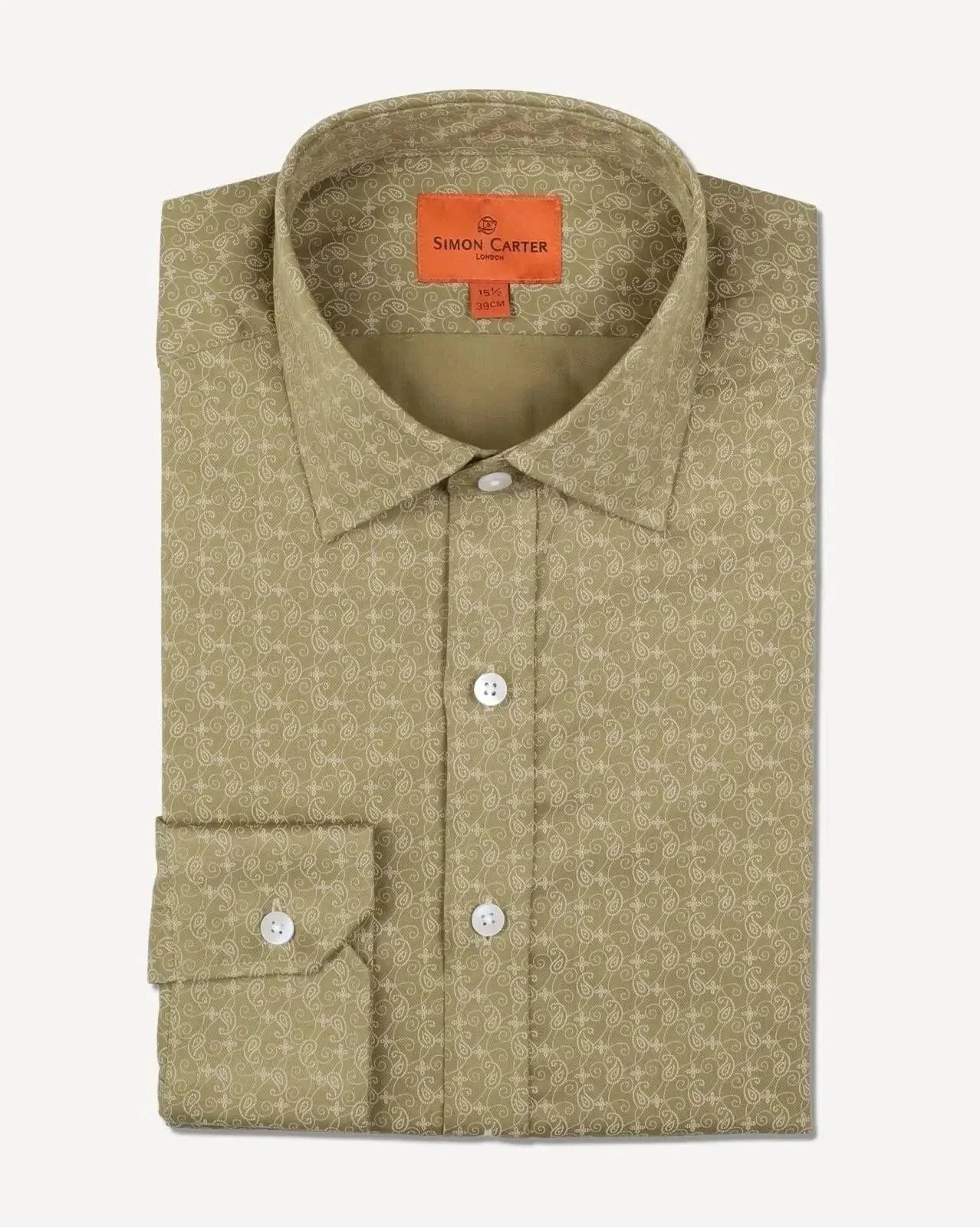 Simon Carter Tailored Fit Paisley Lines Shirt Brown Beige - Malford_of_London_Tailoring_Archive