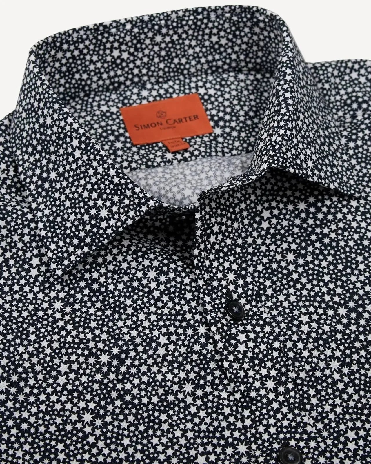 Simon Carter Tailored Fit Star Print Shirt Navy White – Savile Row Menswear Outlet | Malford of London