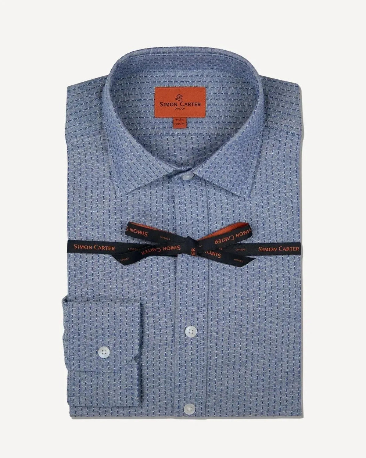 Simon Carter Tailored Fit Textured Stripe Shirt Blue Navy - Malford_of_London_Tailoring_Archive