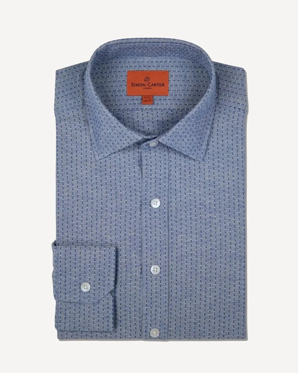 Simon Carter Tailored Fit Textured Stripe Shirt Blue Navy - Malford_of_London_Tailoring_Archive