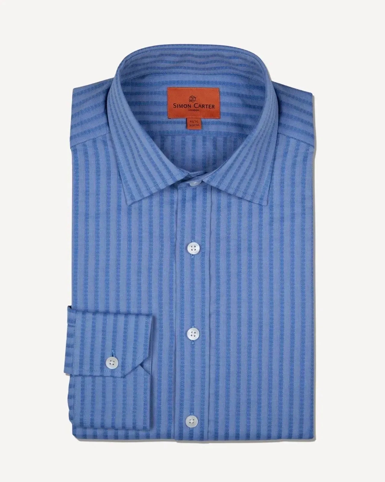 Simon Carter Tailored Fit Textured Stripe Shirt Blue – Tailored Menswear | Malford of London
