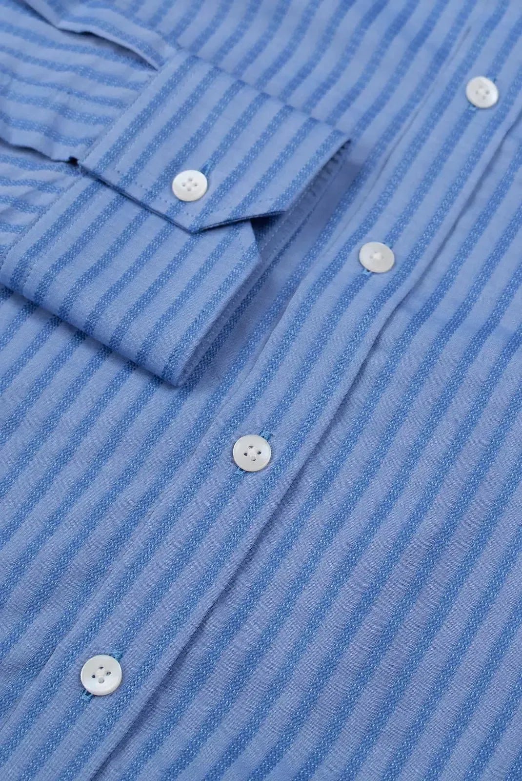 Simon Carter Tailored Fit Textured Stripe Shirt Blue – Savile Row Menswear Outlet | Malford of London